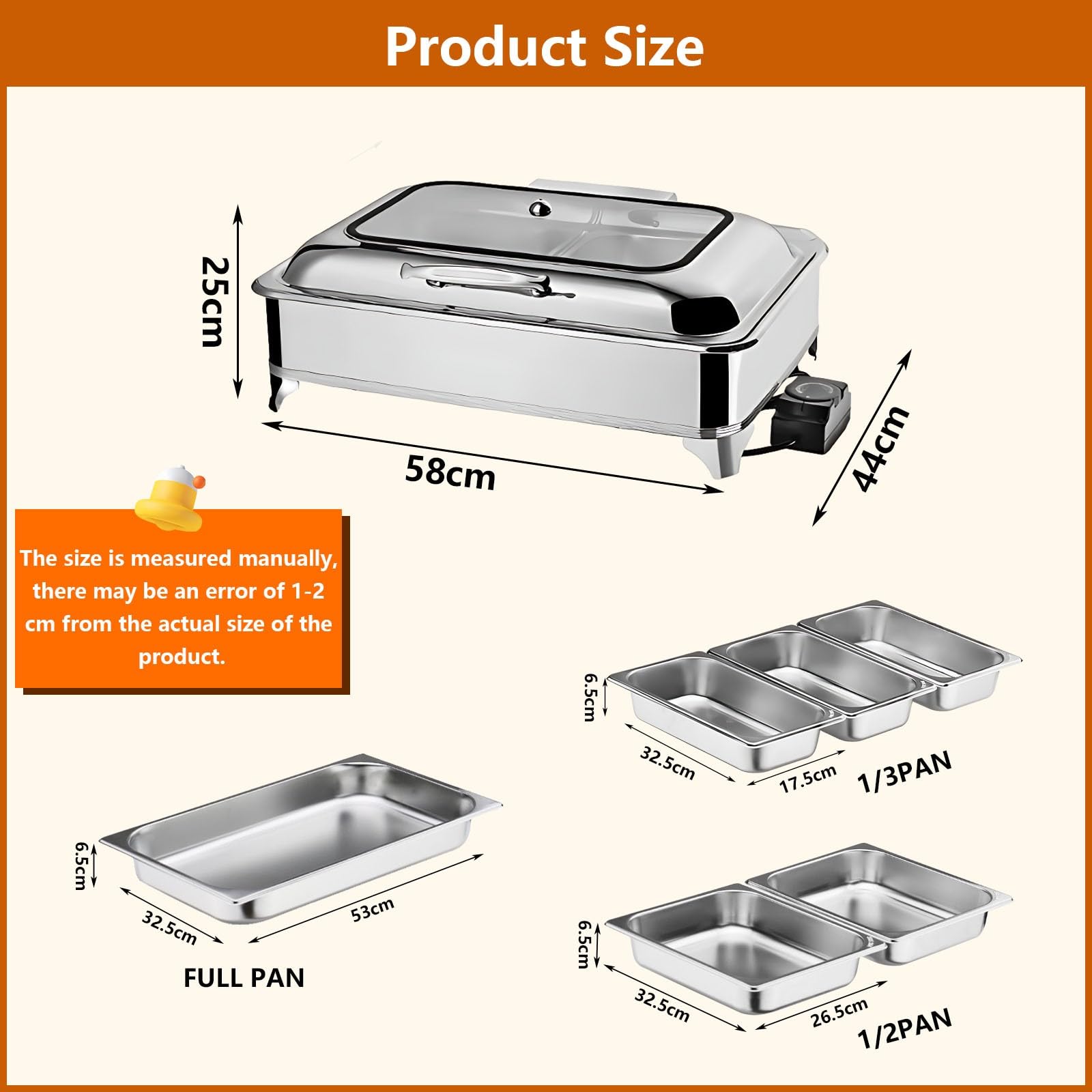 Chafing Dish Elettrico, 9L Scaldavivande Elettrico per Buffet Acciaio Inox, Chafing Dish Buffet Elettrico Temperatura Regolabile con Coperchio Visibile(A, 1/2 PAN)