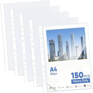 150 przezroczystych koszulek na dokumenty DIN A4, bardzo mocne 160µ tworzywo sztuczne PP do ochrony papieru, akt i dokumentów