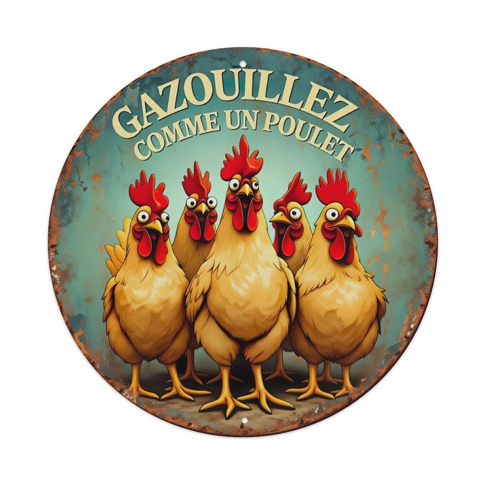 Chicken Group Standing Together Funny Metal Tin Sign