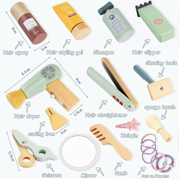 Set Parrucchiera Bambina,Set da Parrucchiere per Bambini,Kit Parrucchiera Bambini con Asciugacapelli Piastra per Capelli Pettine Specchio,Set da Gioco Parrucchieri per Bambinis 3 Anni+ - 3