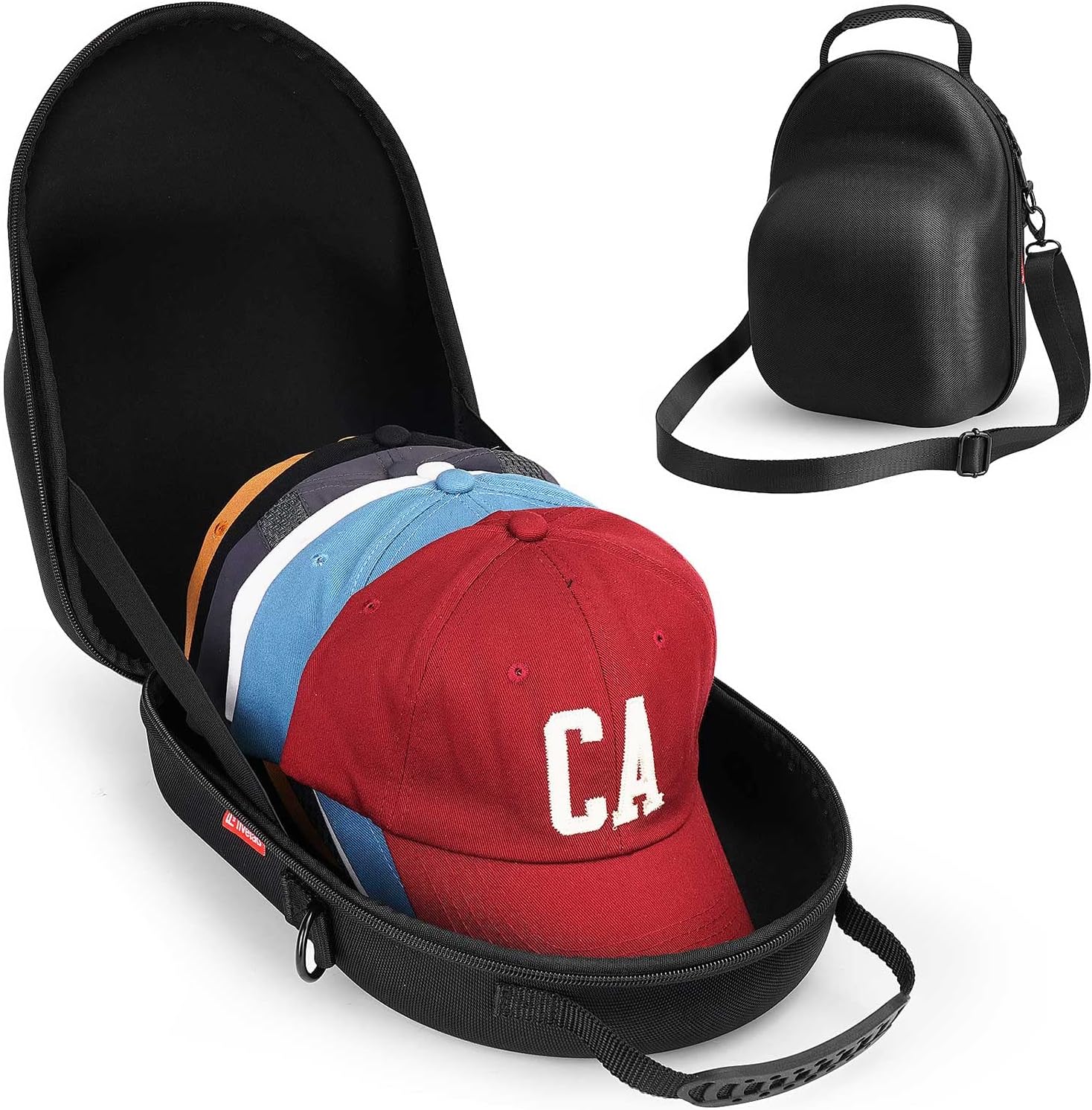Livelab Hat Case, Hard Hat Case for Baseball Caps, Hat Storage with Carrying Handle & Shoulder Strap, Hat Organizer Protects Up to 6 Hats, Perfect for Travel & Home Storage - Black