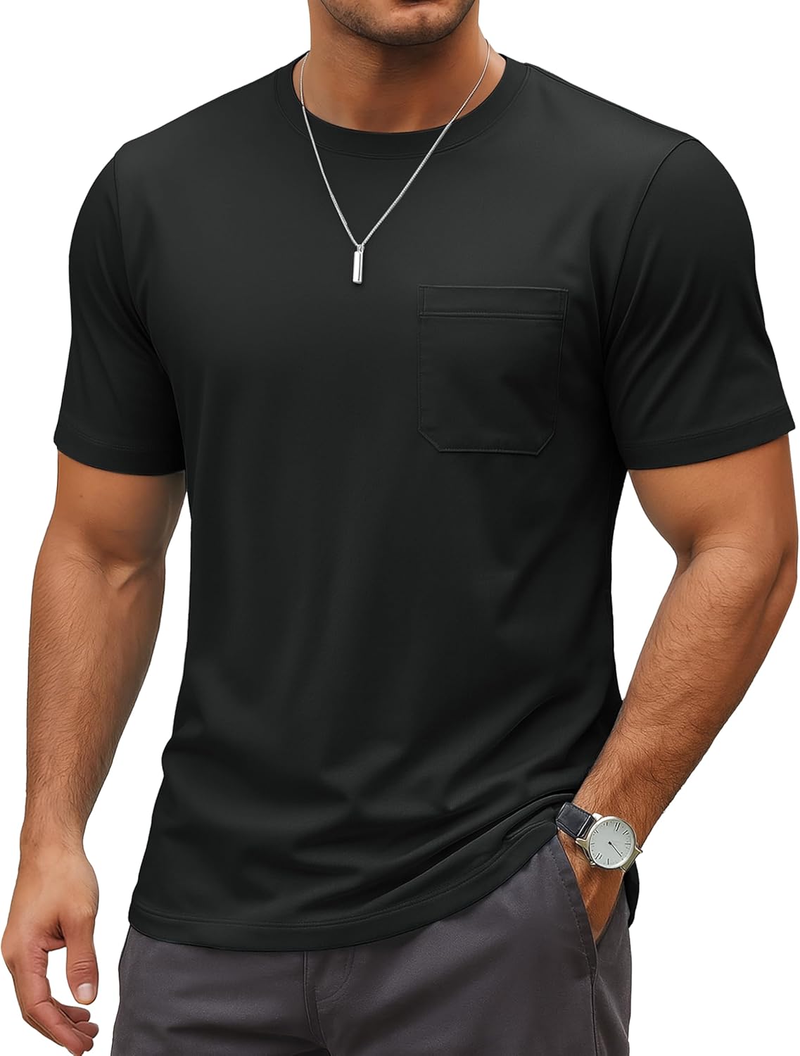 MAGCOMSEN Mens Pocket Tee Shirts UPF 80+ Sun Protection Shirts Lightweight Moisture Wicking Crewneck Casual Summer Tees