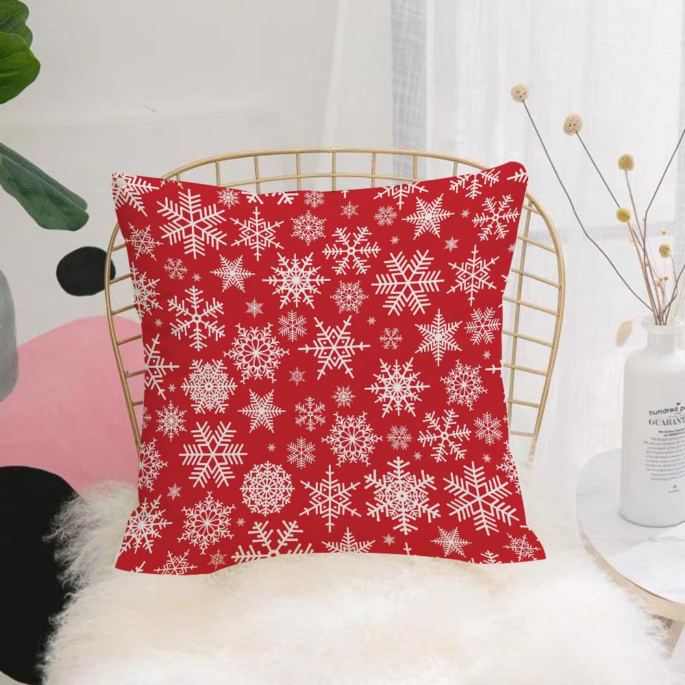 HYOSXW Cushion Cover,Throw Pillow Case Home Decorative for Living Room Bedroom Sofa Chair 16X16 Inch,Christmas snowflake pattern, red background decorated with complex white snowfl,Pillowcase 40X40cm
