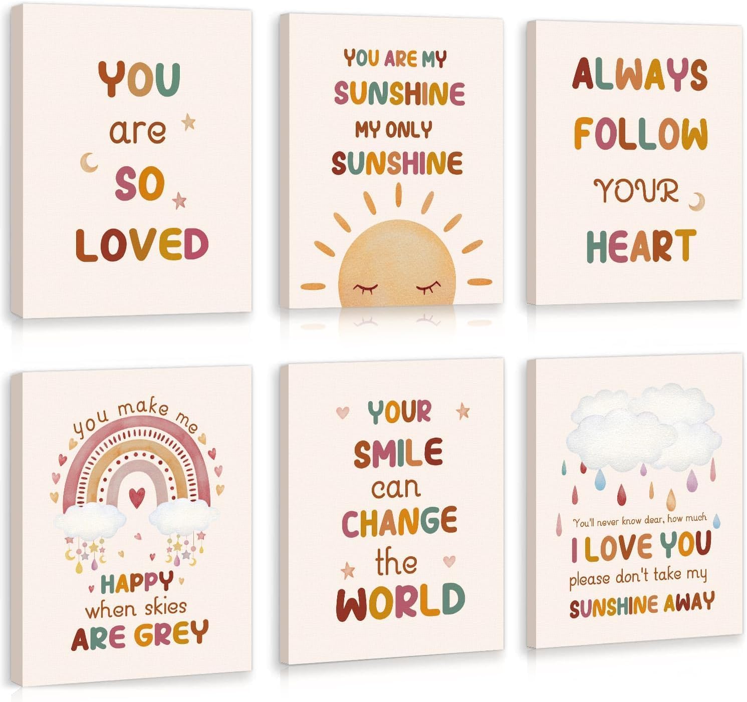 TOARTi Motivational Wall Art Framed Kids Affirmation Canvas Poster Inspirational Artwork Set of 6 pcs(8x10inch) Colorful Positive Quote Decor for Nursery Toddler Baby Girls Room Playroom Daycare