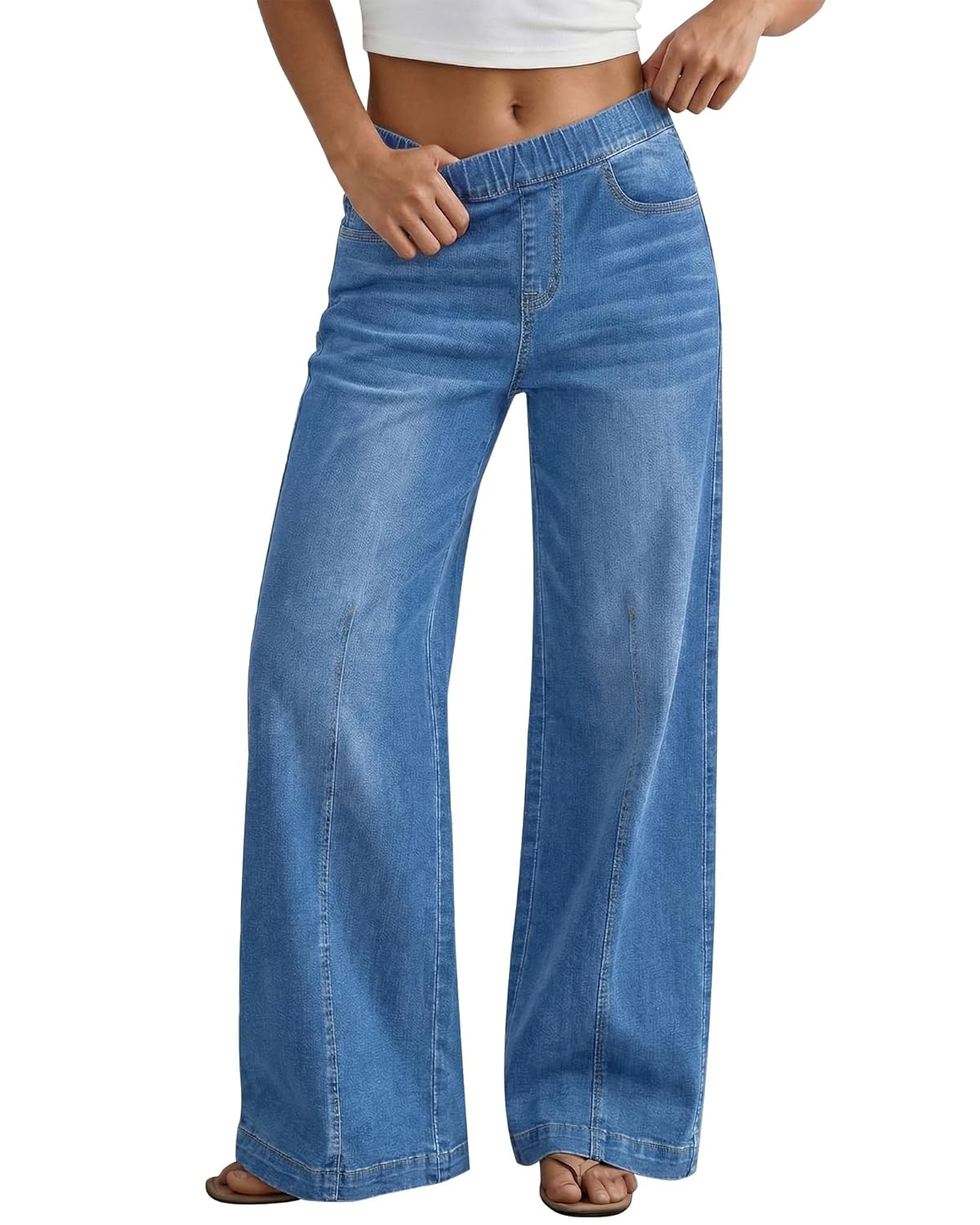 Women’s Pull On  Jeans Baggy High Waisted Denim Wide Leg Trouser Pants www.denim.fit