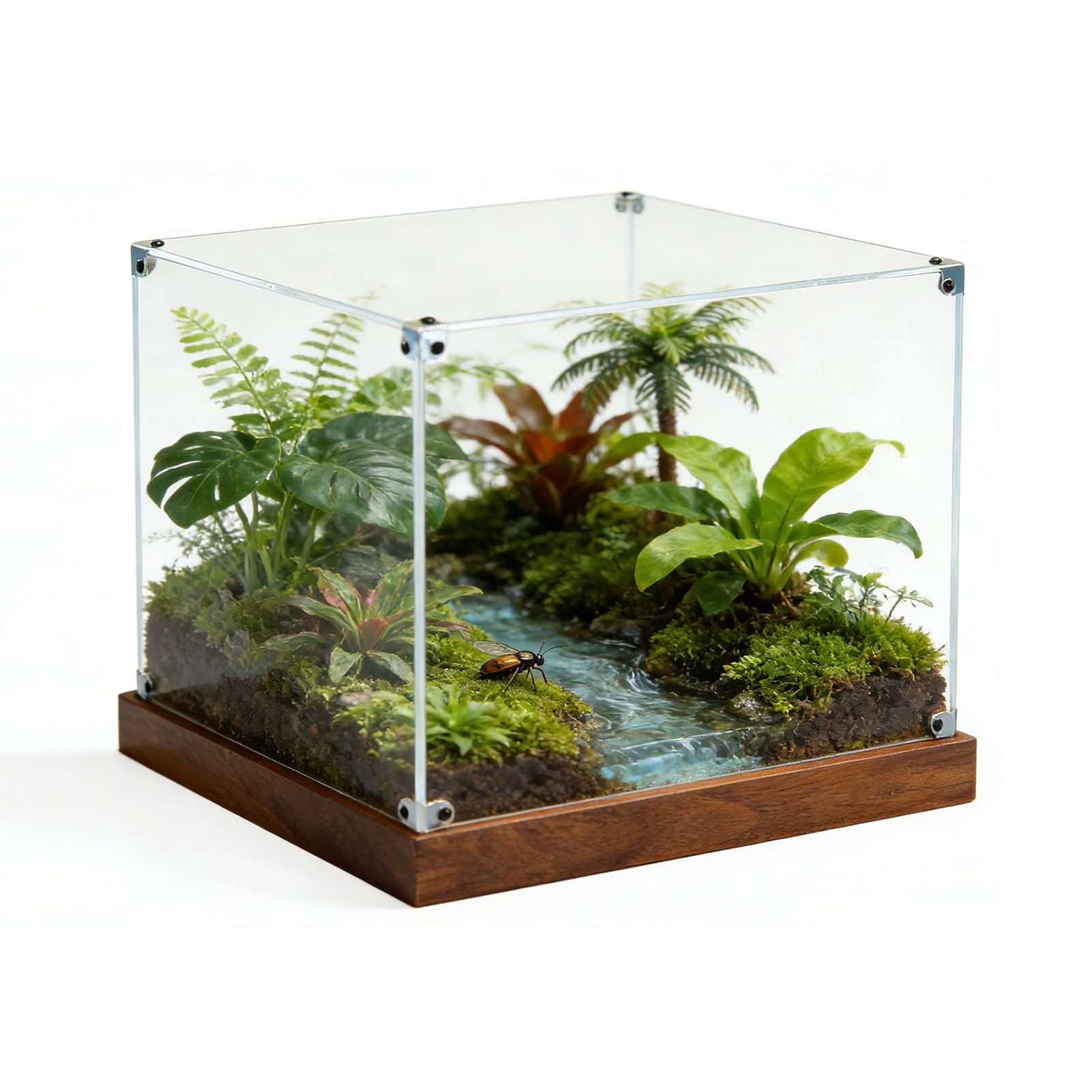 Urna Metacrilato Vitrina de Acrílico con Base de Acabado Tipo Madera, Amplio Espacio de Almacenamiento con Compartimentos Abiertos y sin Puerta; Independiente(L25xW25xH15cm/10x10x6")