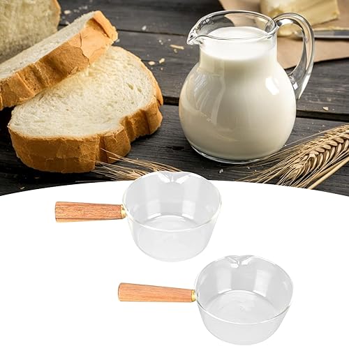 Miniatura 4 de Sartén para leche, olla de leche de vidrio con mango de madera antiadherente, con boquilla en forma de V, cacerola para cocinar, accesorios de