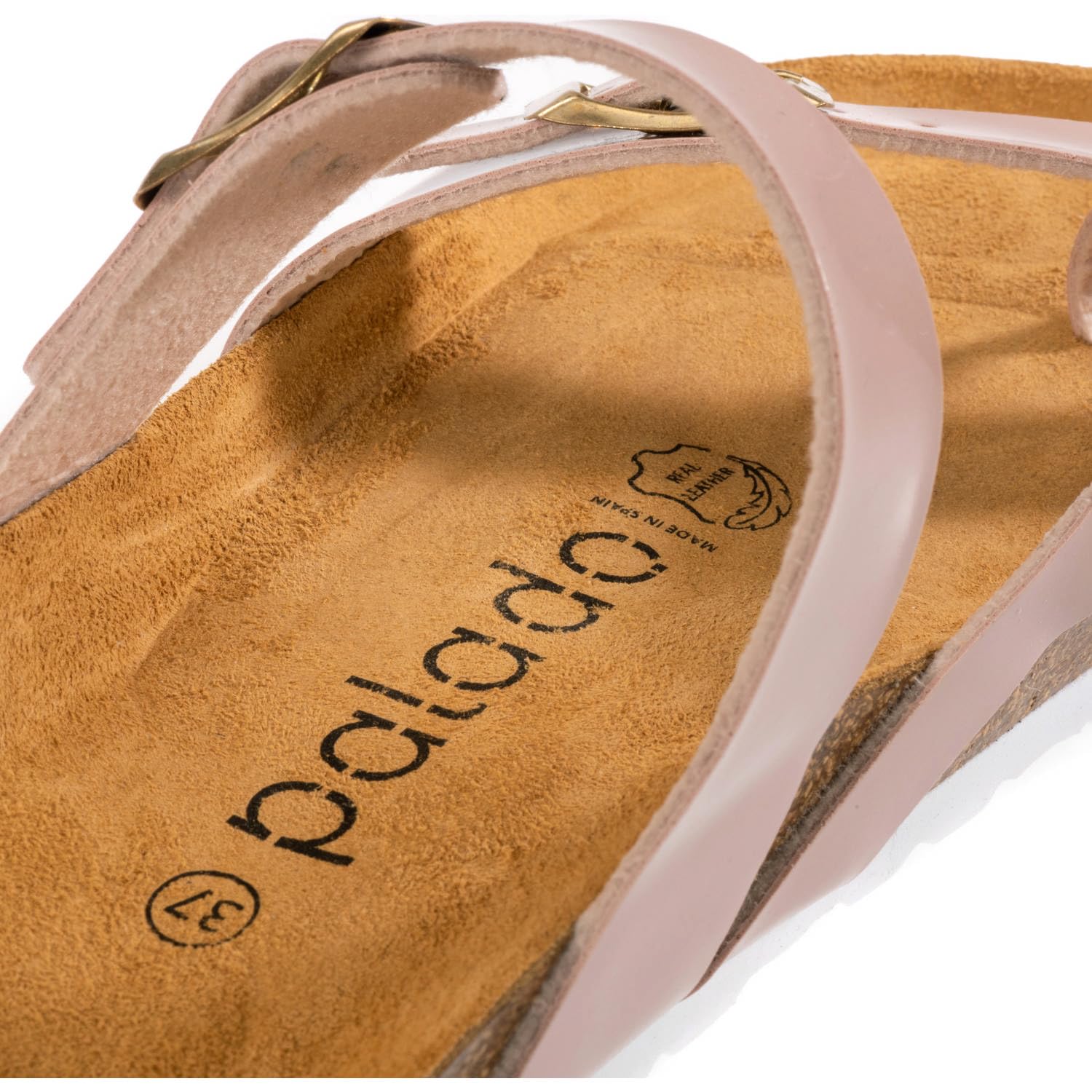 Palado Damen Pantoletten Cres Lack – Sandalen Made in Spain - elegante Hausschuhe mit dampfendem Kork-Fußbett - modische Sommerschuhe
