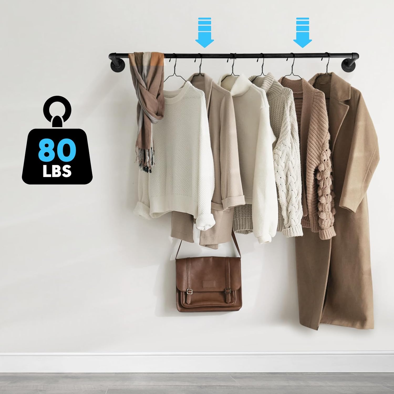 Industrial Pipe Clothes Rack Wall Mounted Clothing Rack Set of 2,38.2 Inches Heavy Duty Iron Garment Rail,Space-Saving Hanging Rod for Laundry Room,Bedroom,Closet Storage