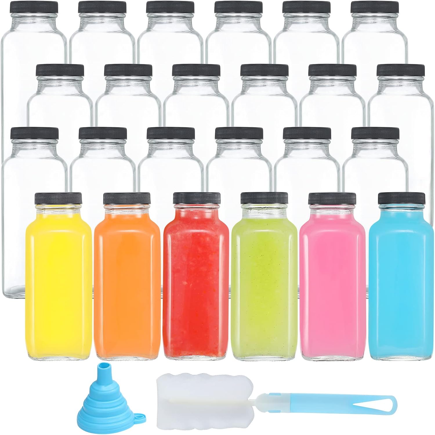 SIPOMU Juice Bottles for Juicing,24 Pack 12oz Glass Bottles