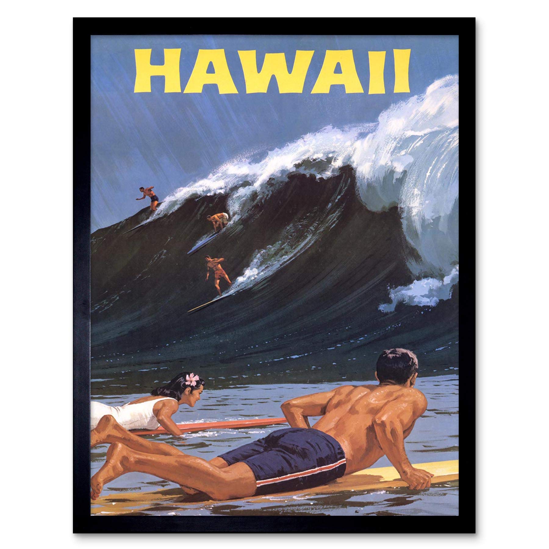 Wee Blue Coo Travel Tourism Hawaii USA Surf Ocean Wave Art Print Framed Poster Wall Decor 12X16 Inch