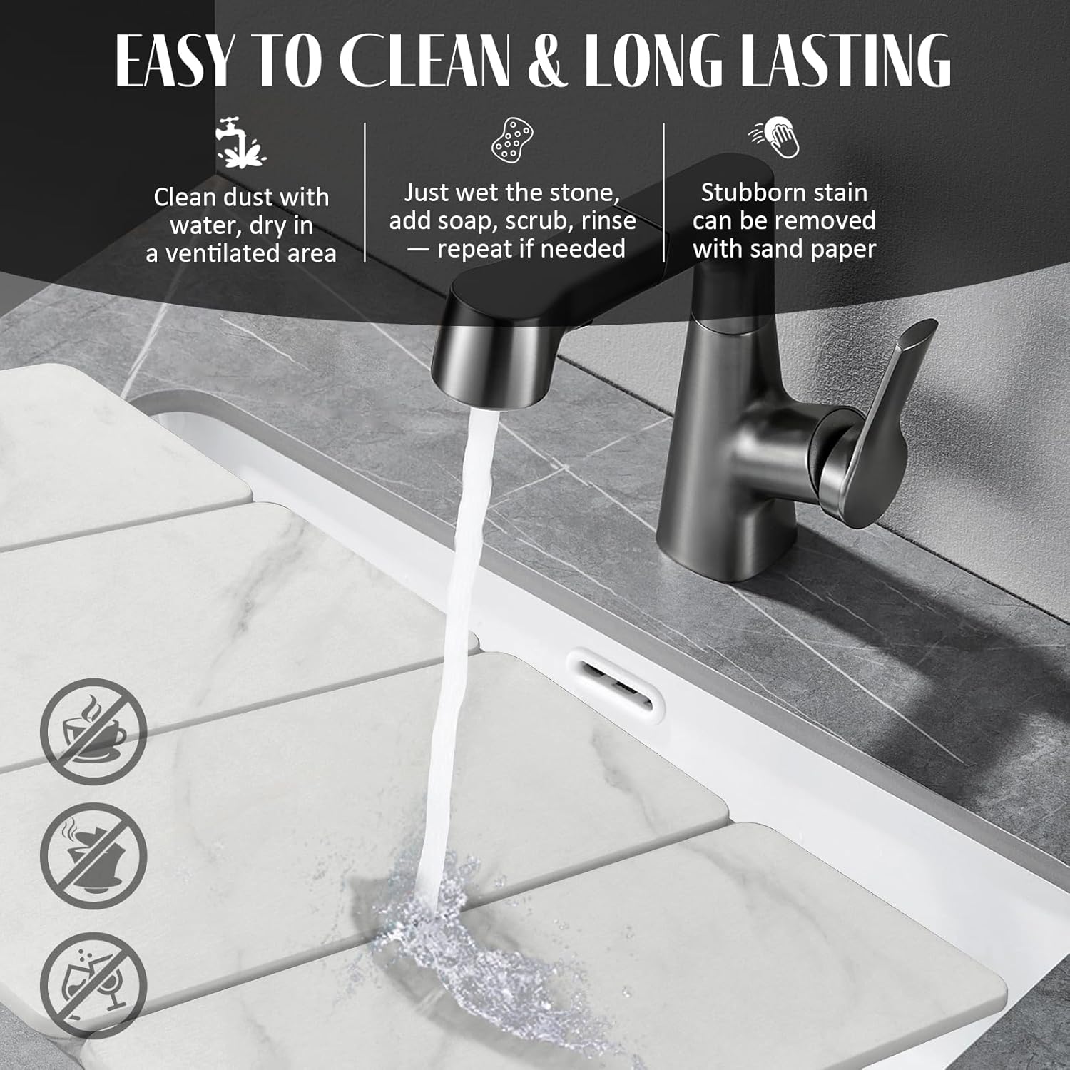 Large Stone Dish Drying Mats for Kitchen Counter, 24"(L)×16"(W) Collapsible Quick Dry Dish Drying Mat, Eco-Friendly Absorbent Diatomaceous Earth Mat for Dishes Bottles Cup【Marble pattern】