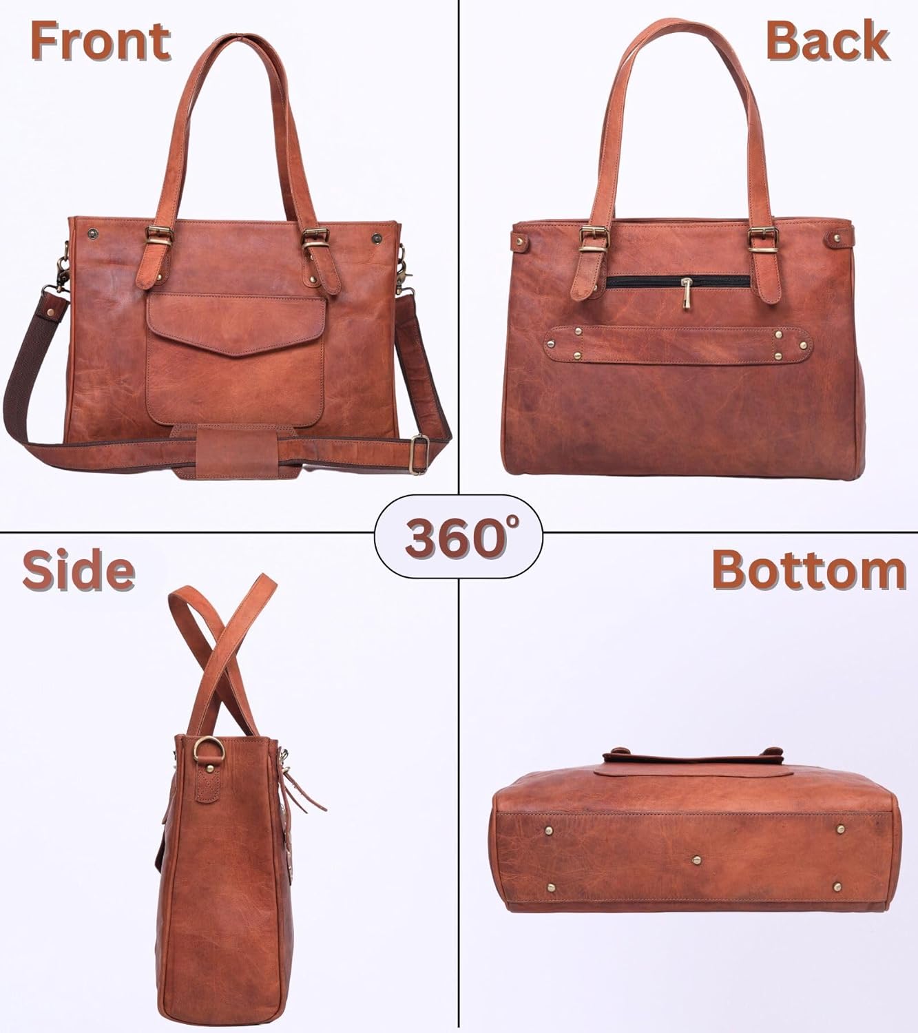 Genuine Leather Laptop Bag for Women - Large Brown Work Tote, Messenger Bag, and Briefcase with Laptop Compartment & Zipper - 16-inch Womens Leather Computer Bag Fits 15.6-inch Laptop - Image 7