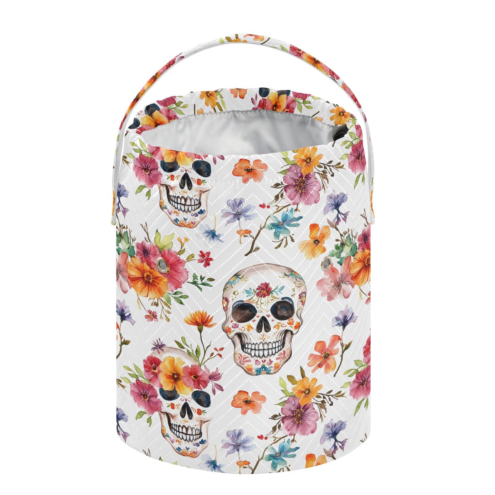 Yarn Storage Bag Small Crochet Bag Knitting Bag Organizer Skull Orange Flower Yarn Bags for Crocheting Basket