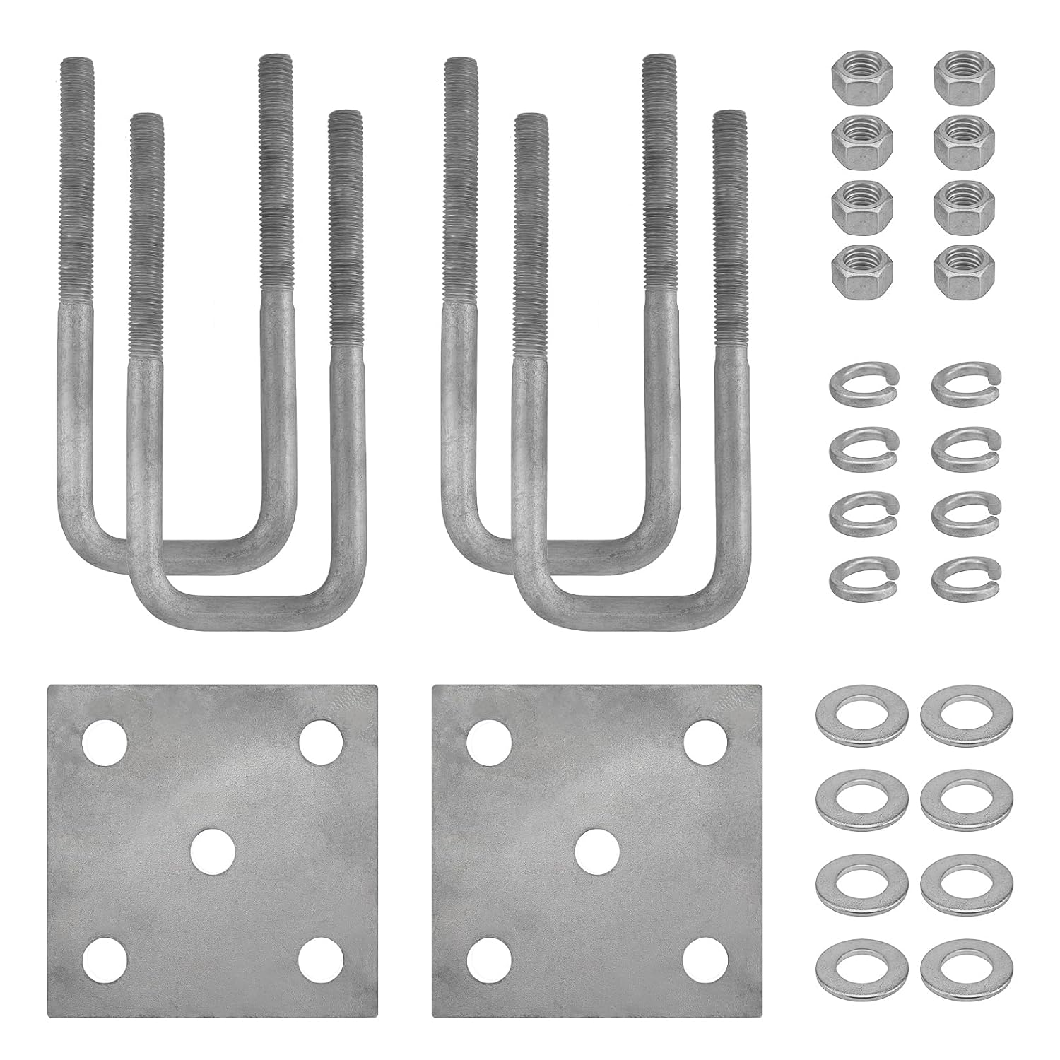 Galvanized Boat Trailer Axle Square U-Bolt Kit for Boat Trailer Axle Leaf Springs M12 U-Bolts with 8MM Plate for 2" Axle, 2 1/8 W x 6 3/10 L Inch