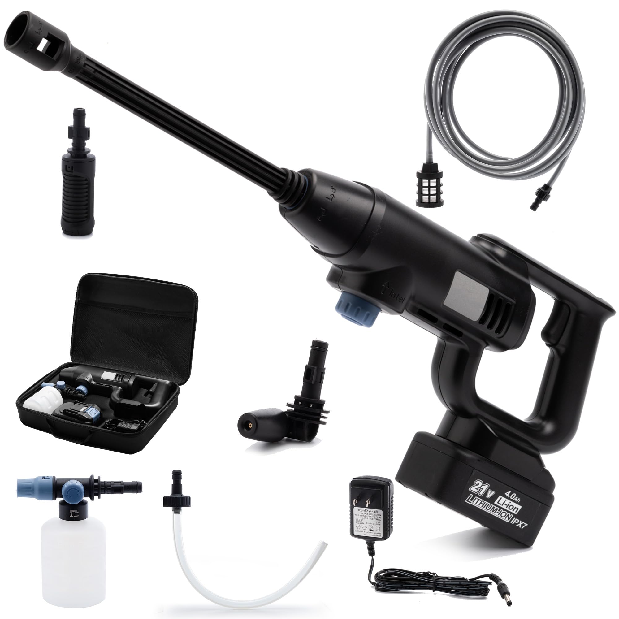 Hidrolimpiadora de Alta Presión Portátil 1087PSI: Hidrolimpiadora a Batería de 4.0Ah - Boquilla Ajustable en 3 Niveles - Limpieza Exterior Versátil de Coches/Terrazas/Jardines y Entradas