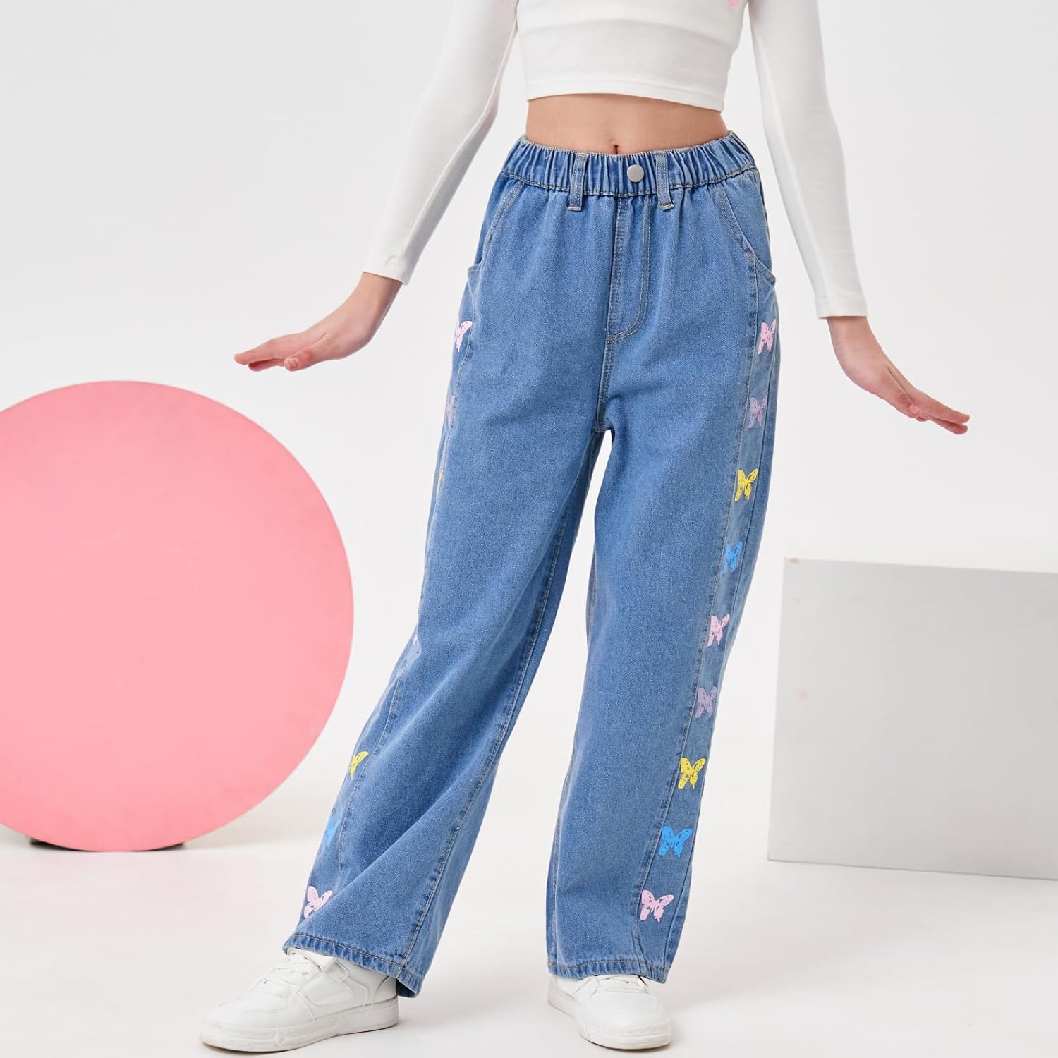 Rolanko Girls Jeans Denim Elastic Wasit Wide Leg Baggy Pants Kids Clothes 4-14 Years - Image 6