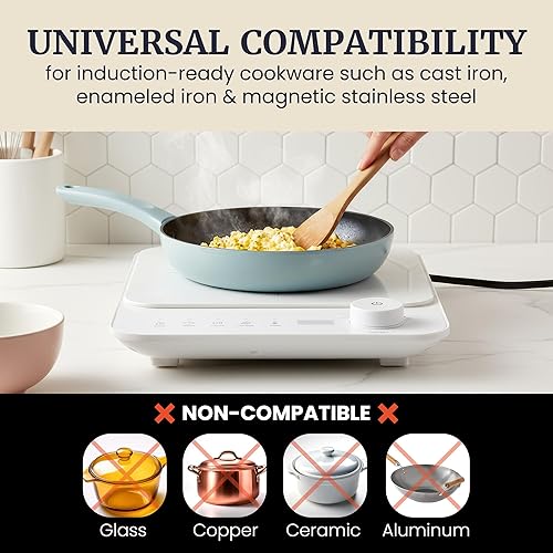 Miniatura 5 de Elite Gourmet Placa de inducción EIND57W SlimStore, controles táctiles, perfil ultrafino de 2 pulgadas, 10 niveles de potencia, temperaturas de 140