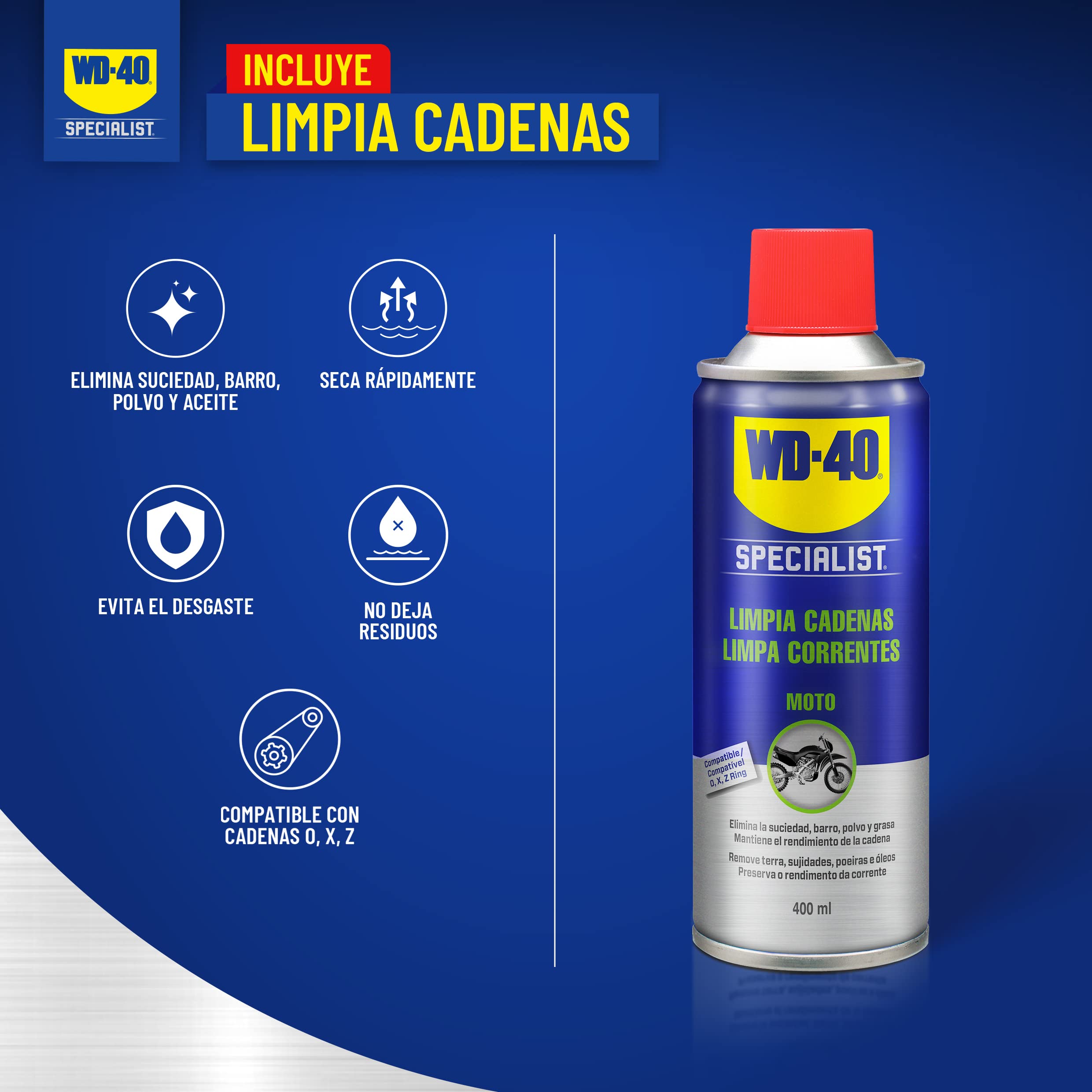 WD-40 Specialist Kit Cadena Motorbike Seco Completo