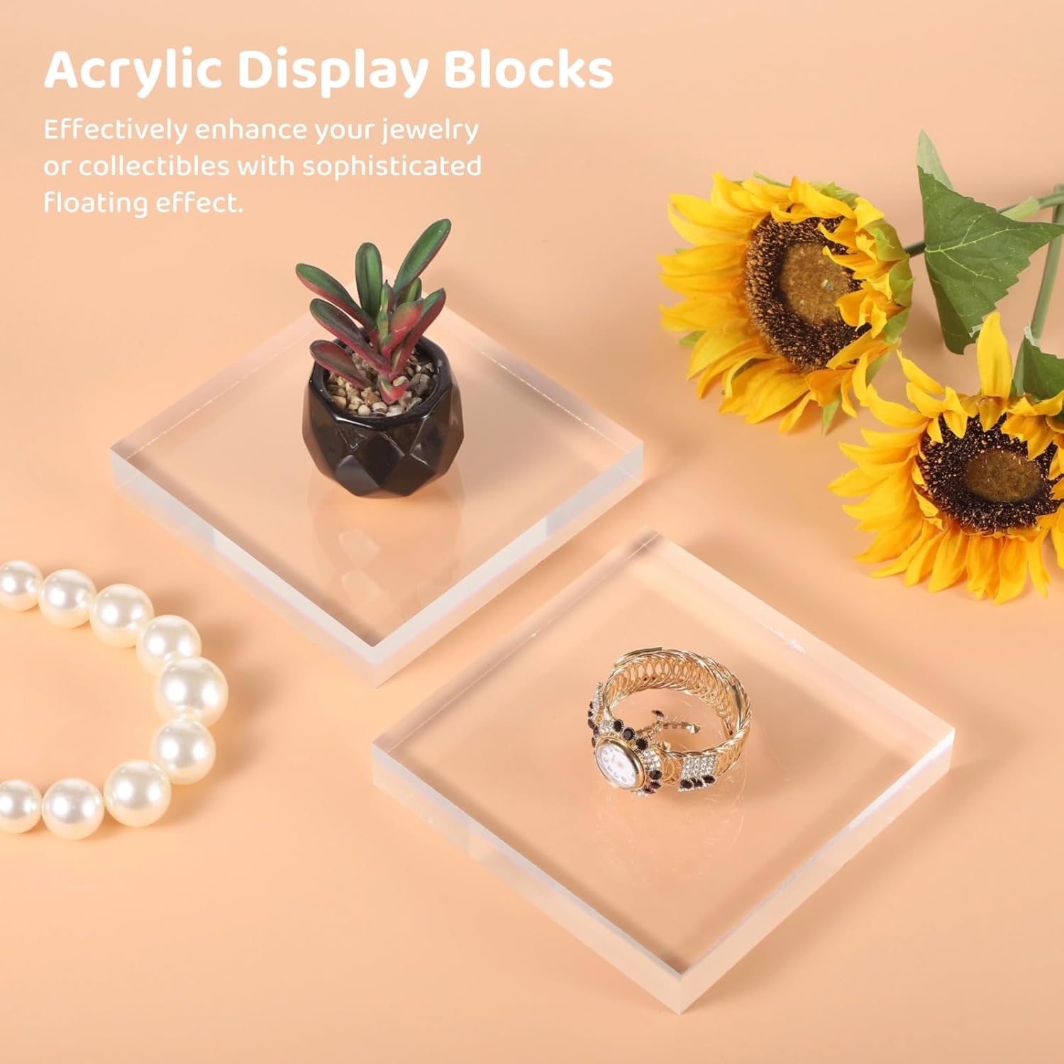4 Pcs Acrylic Blocks for Display - 6×6×1" Clear Acrylic Cubes, Square Jewelry Display Risers, Polished Ring Display Holder Bases, Cake Craft Showcase Stands