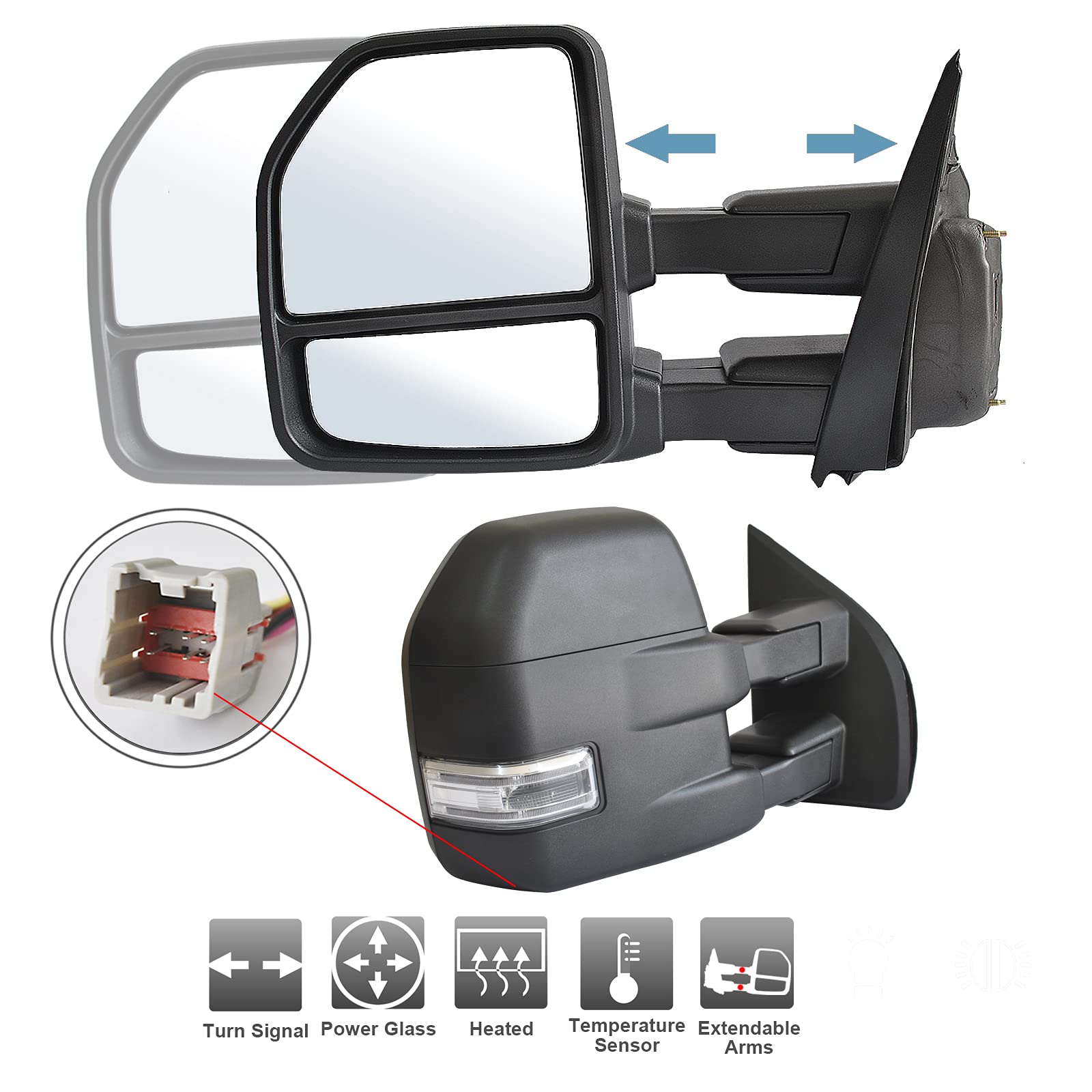 Rétroviseurs De Remorquage AEagle Pour Ford F-150 (2015-2020) - Chauffants, Clignotants, Puissance
