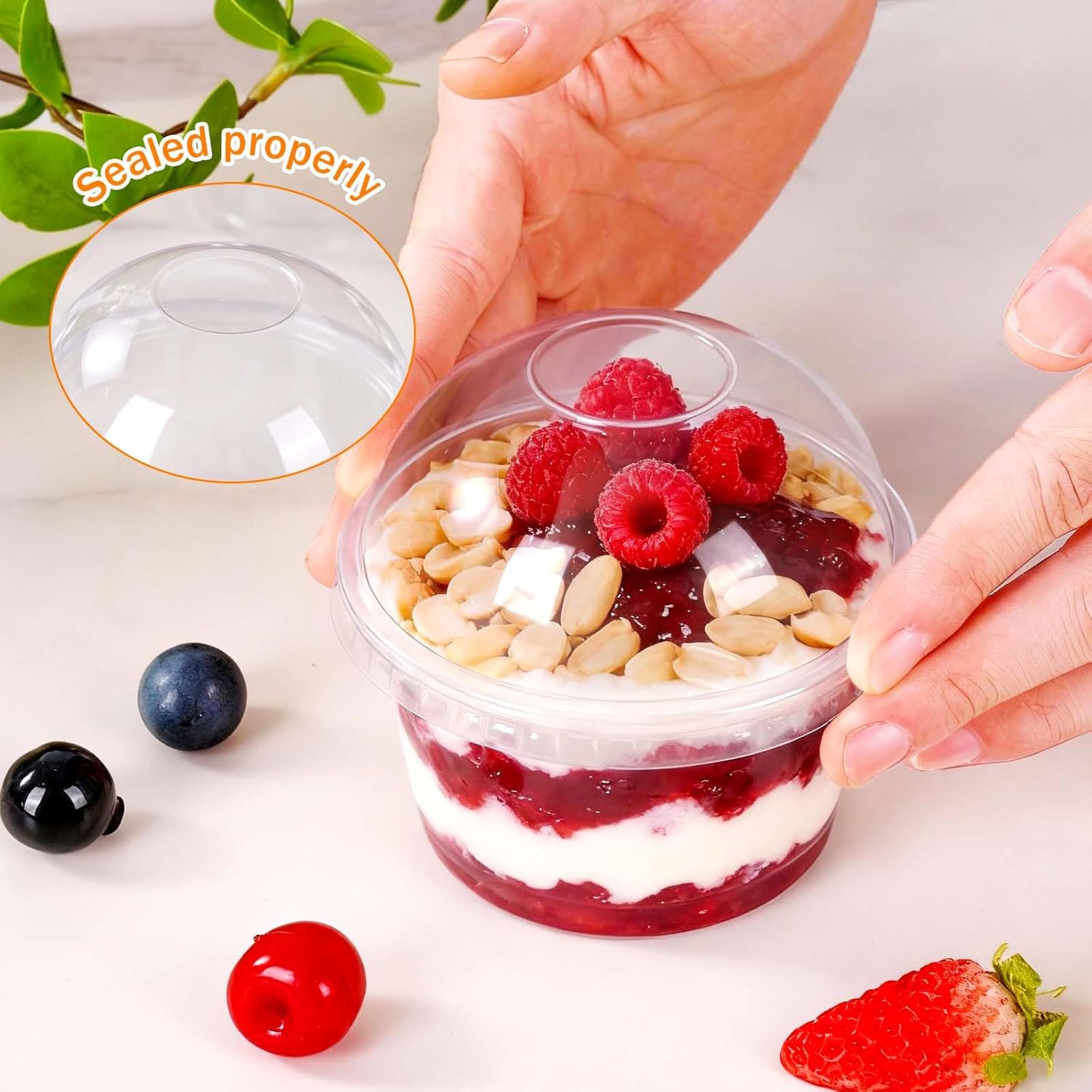 Mwellewm 50 Packs Dessert Cups with Lids, 8 OZ Disposable Plastic Cups with Dome Lids and Fork,Clear Desert Cup Mini Party Serving Container for Parfait Fruit Pudding Jello Ice Cream Drink Yogurt Cake