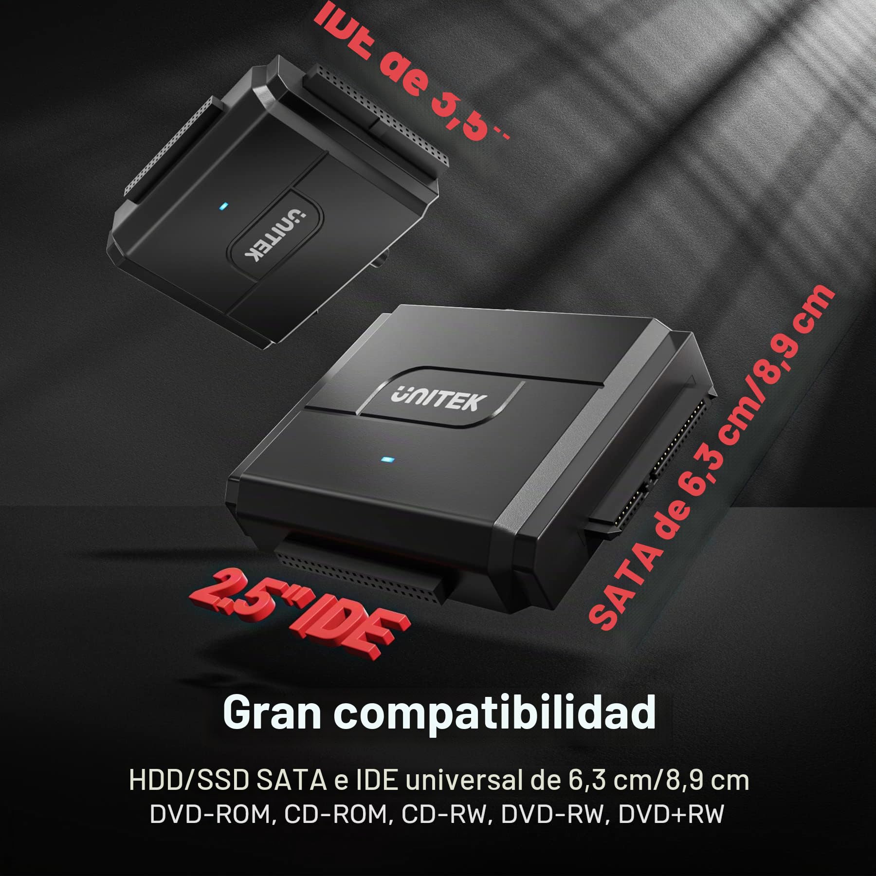 UNITEK Disco Duro USB SATA Adaptador USB 3.0 Adaptador para 2.5 y 3.5 Plug-in IDE Sata Disco Duro Convertidor con Power Adapter para Windows 10/8/7, Mac OS, Linux, PS5, Xbox X/S (USB A)