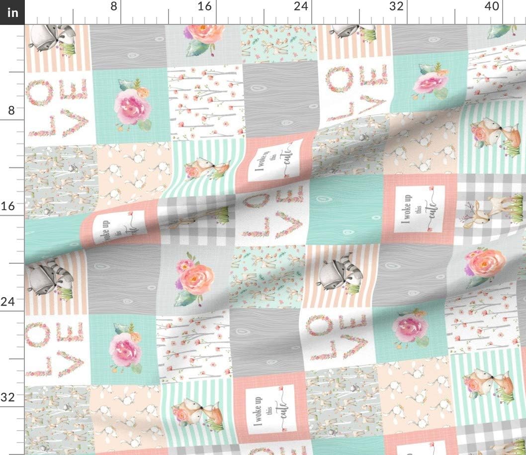 Spoonflower Fabric - Woodland Animals Girl Quilt Top Rotated Deer Fox Raccoon Patchwork Printed on Petal Signature Cotton Fabric by The Yard - Sewing Quilting Apparel Crafts Decor