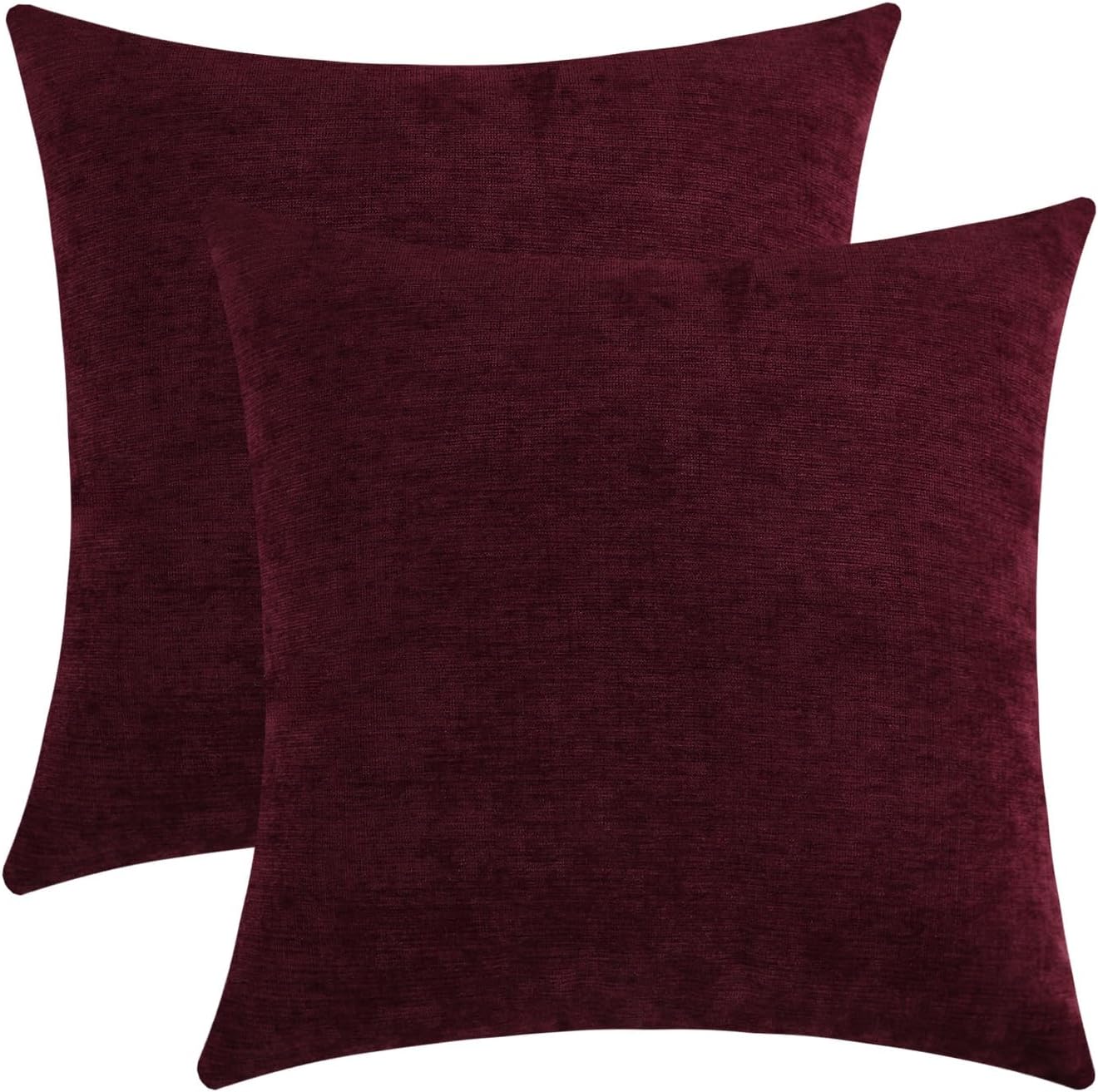 Burgundy Red Chenille Decorative Couch Throw Pillow Covers, Soft Cushion Cases for Home Livingroom Sofa Décor, Pack of 2, 18 x 18 Inches