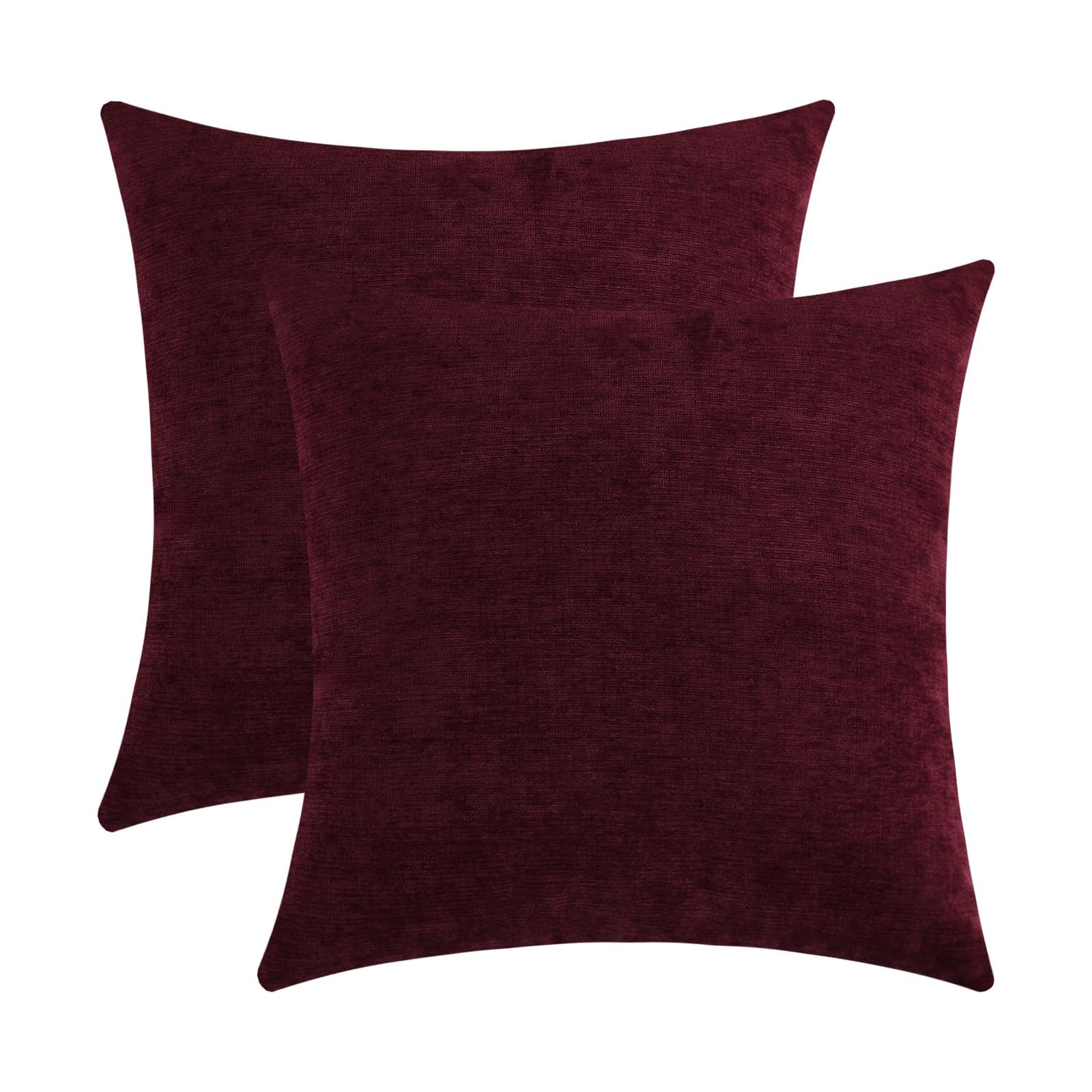 Burgundy Red Chenille Decorative Couch Throw Pillow Covers, Soft Cushion Cases f