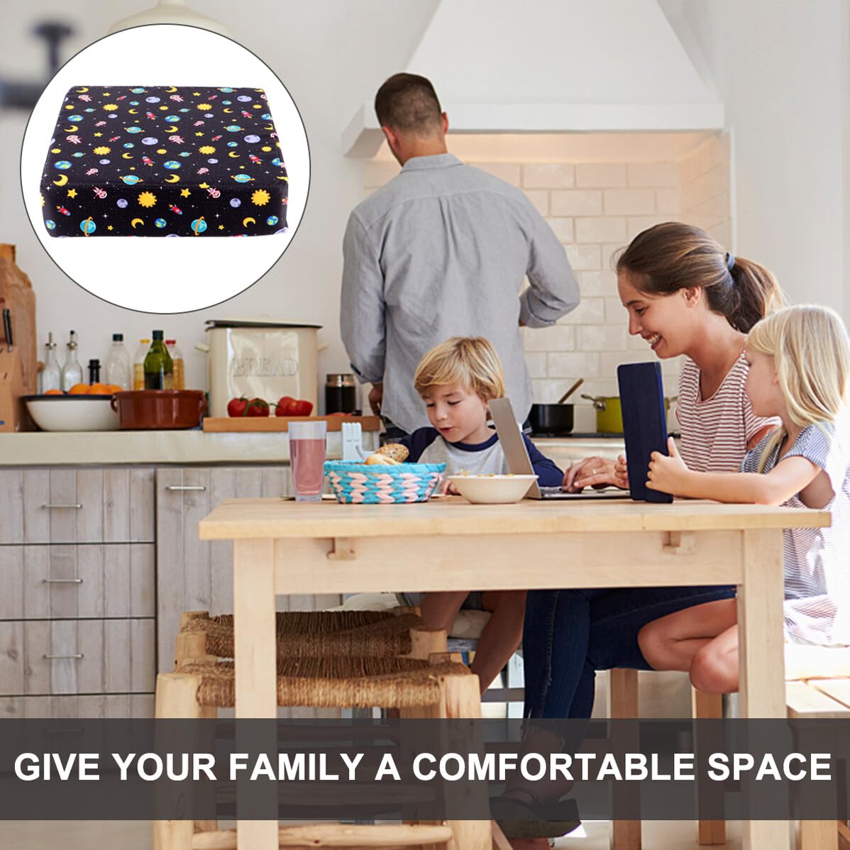 Cuscino Rialzo Sedia da Cucina Twill Nero, Portatile e Comodo per Ragazzo Ragazza, Adatto a Casa e Ristorante, Facile da Conservare e Trasportare