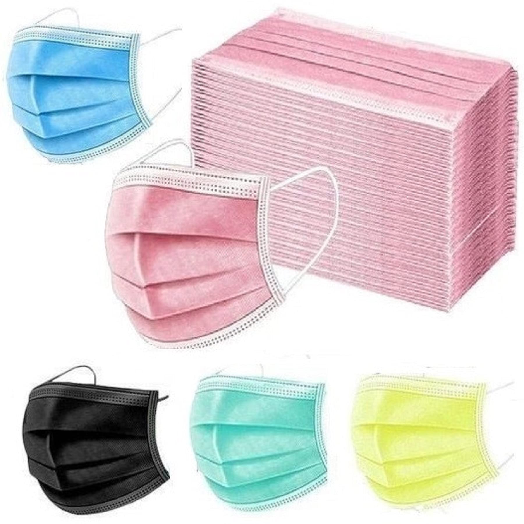 Karki Fusion 3Ply Non-Woven Fabric Disposable Surgical Dust Mask With Nose Clip for Unisex (Blue, Green, Yellow, Black, Pink) (10pc each color) (Pack of 50) (B09HJP3RQ7) Amazon Price History, Amazon Price Tracker
