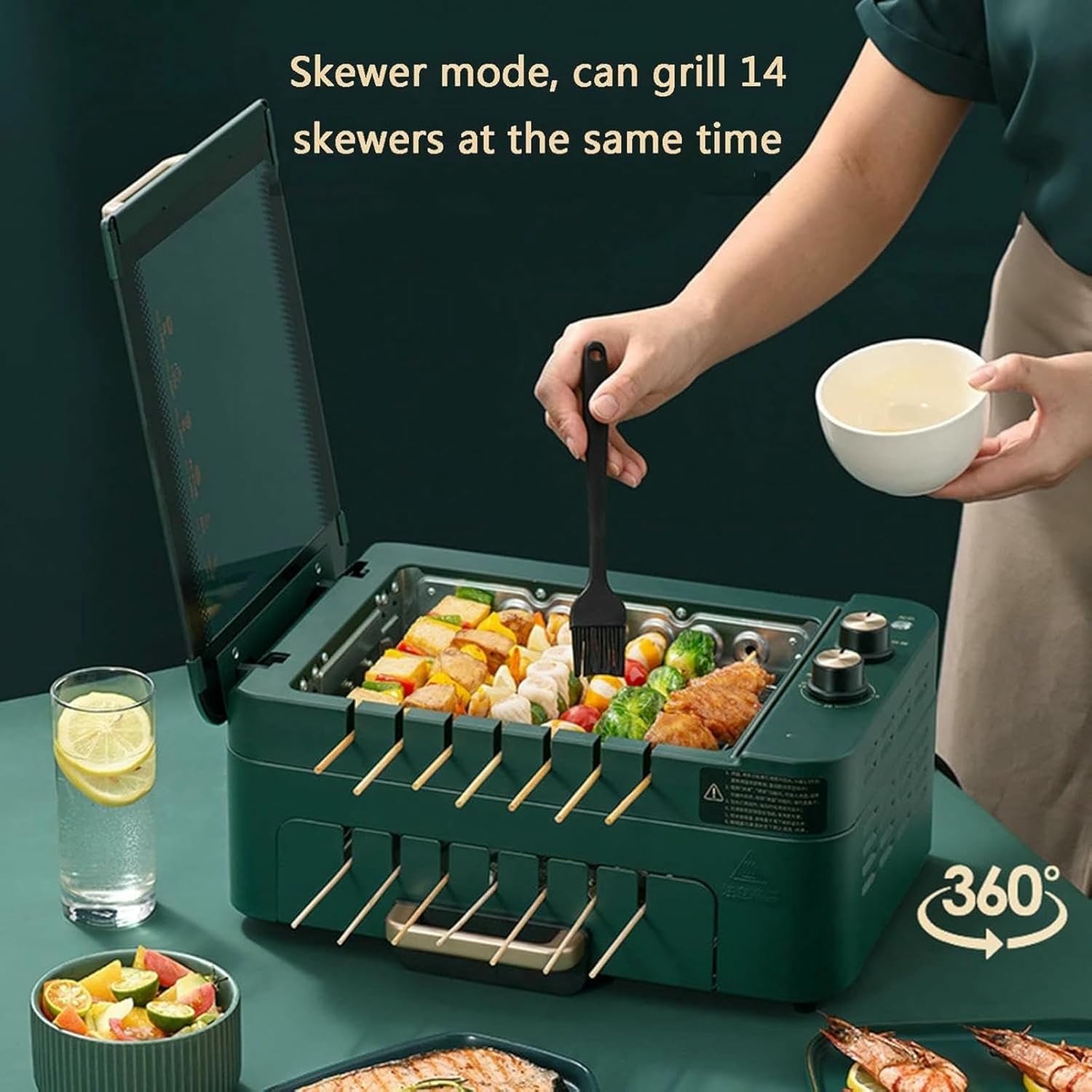 Electric Kebab BBQ Grill, Non-Stick Surface, 1000W Automatic Rotating Skewer Maker, 2-layer Multifunctional Smokeless Barbecue Grill, for Parties Home