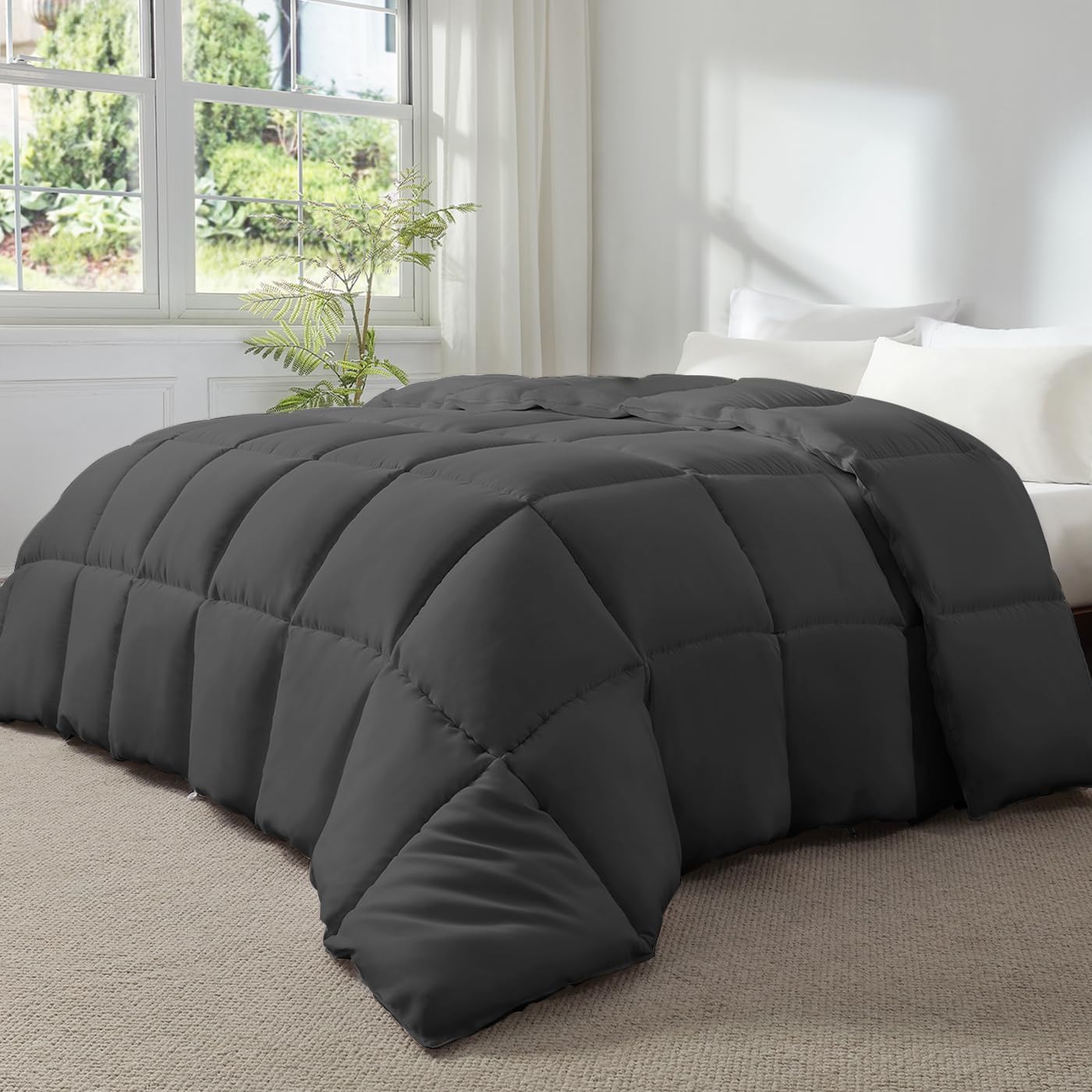 Soft Oversized King Comforter 120"x120" Extra Large Lightweight Quilted Down Alternative All Season Fluffy Breathable Microfiber Grey - Image 4