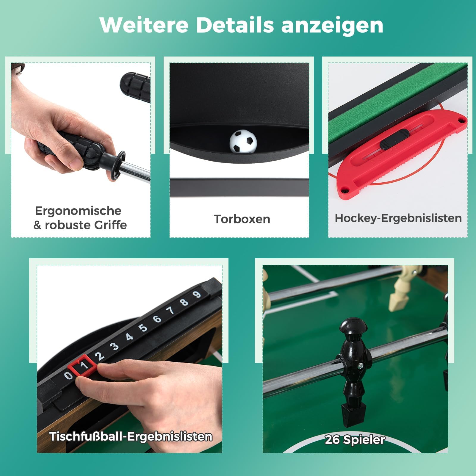 COSTWAY Wielofunkcyjny stół do gier 10 w 1, stół wielofunkcyjny z piłkarzykami, hokejem, bilardem, shuffleboardem, kręgielnią i 4 grami planszowymi, stół kombi, drewniany pokój zabaw, stół do gry w