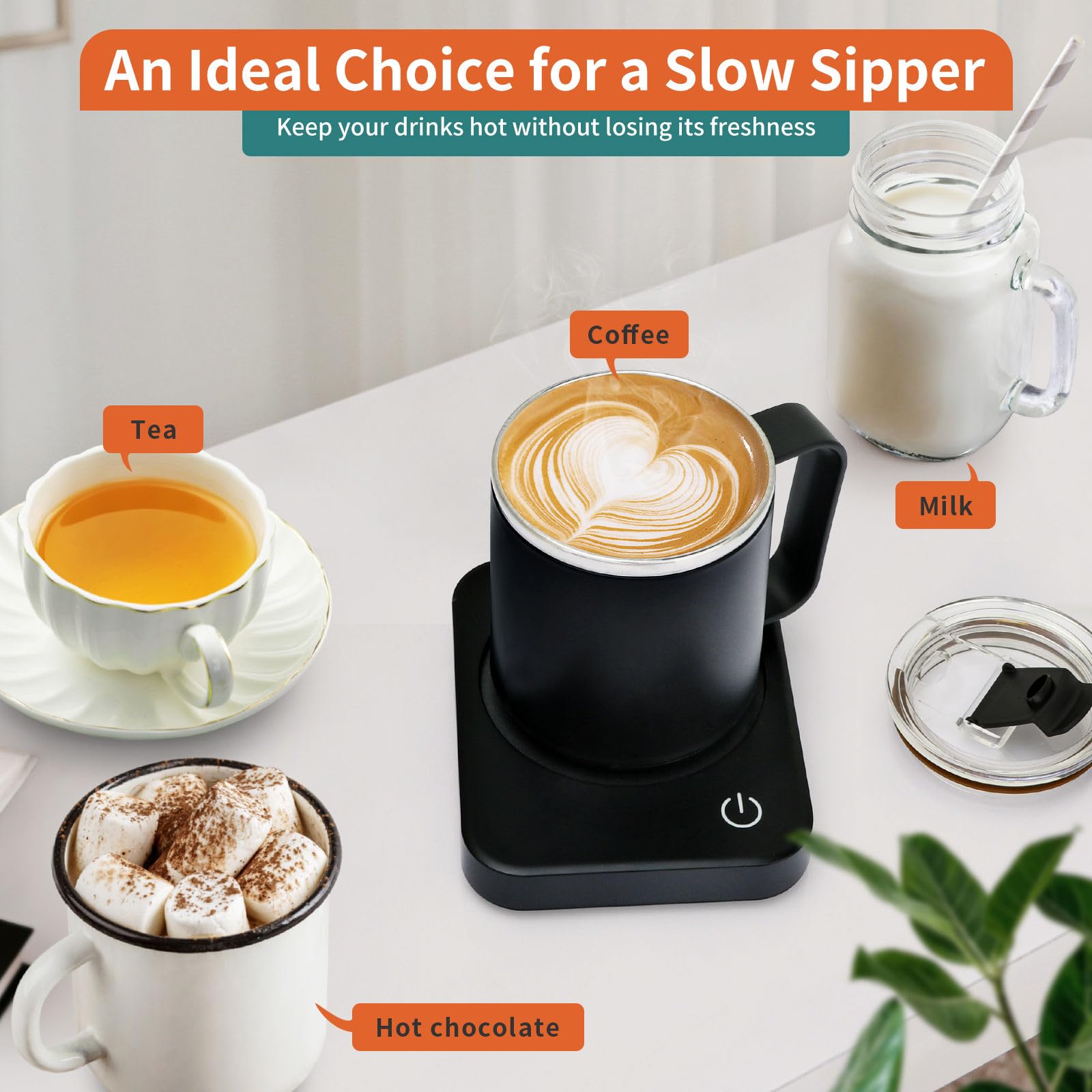 VOBAGA - Juego de Calentador de Tazas de café con Apagado automático, 3 ajustes de Temperatura, Viene con Taza de café de 15 onzas, Calentador de Velas portátil para Accesorios de computadora de