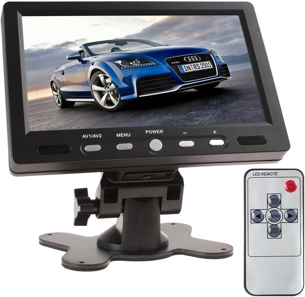 SallyBest® 7 Inch TFT LCD Color Screen 16:9 HD 800 x 480 Car Rear View Monitor DVD VCD VCR Headrest Monitor with 2 Video Input & Remote Control Support HDMI + VGA Interface