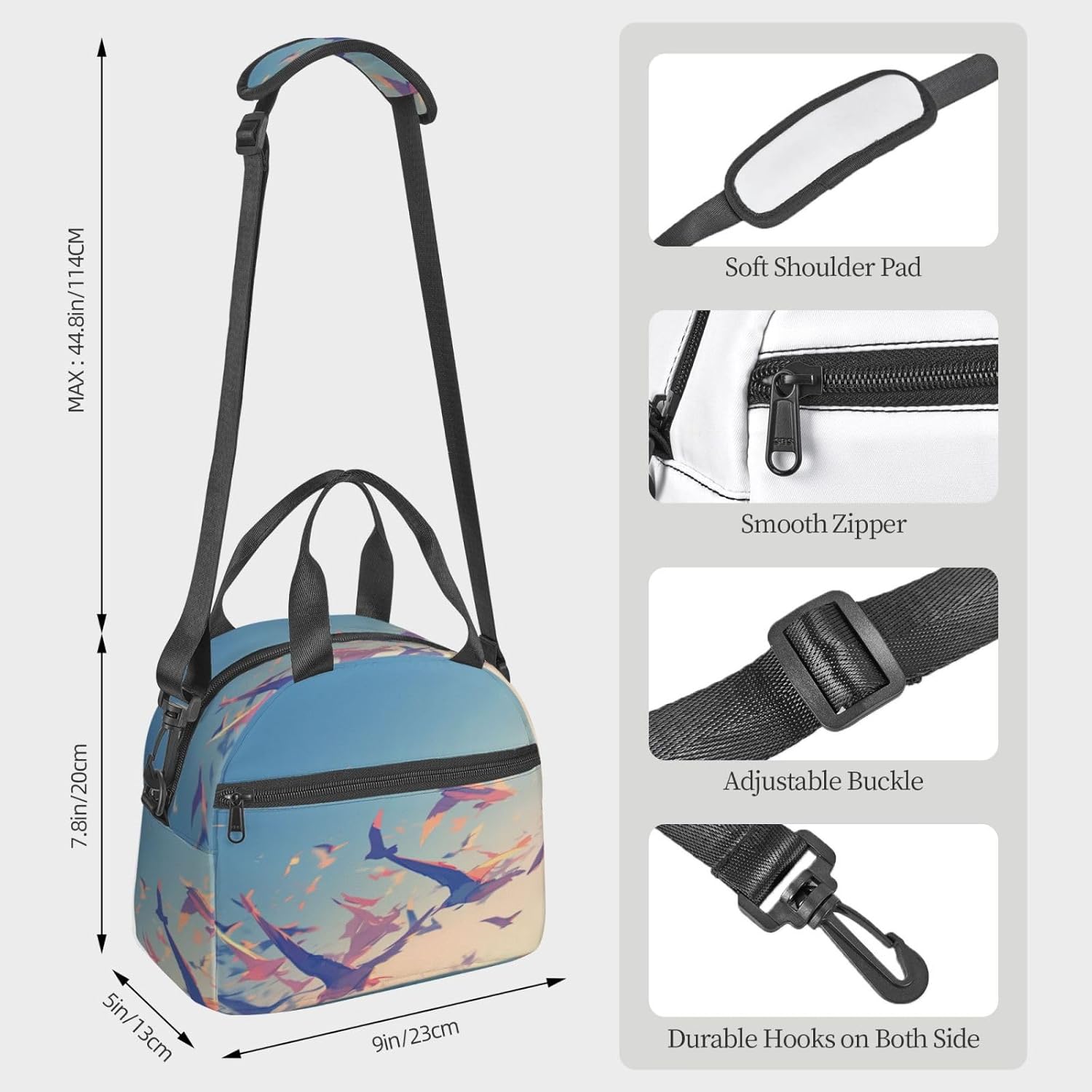 Birds Flying Away Over Sky Print Reusable Lunch Bag Insulated Lunch Boxes for Office Work Picnic Tote Bag Adjustable