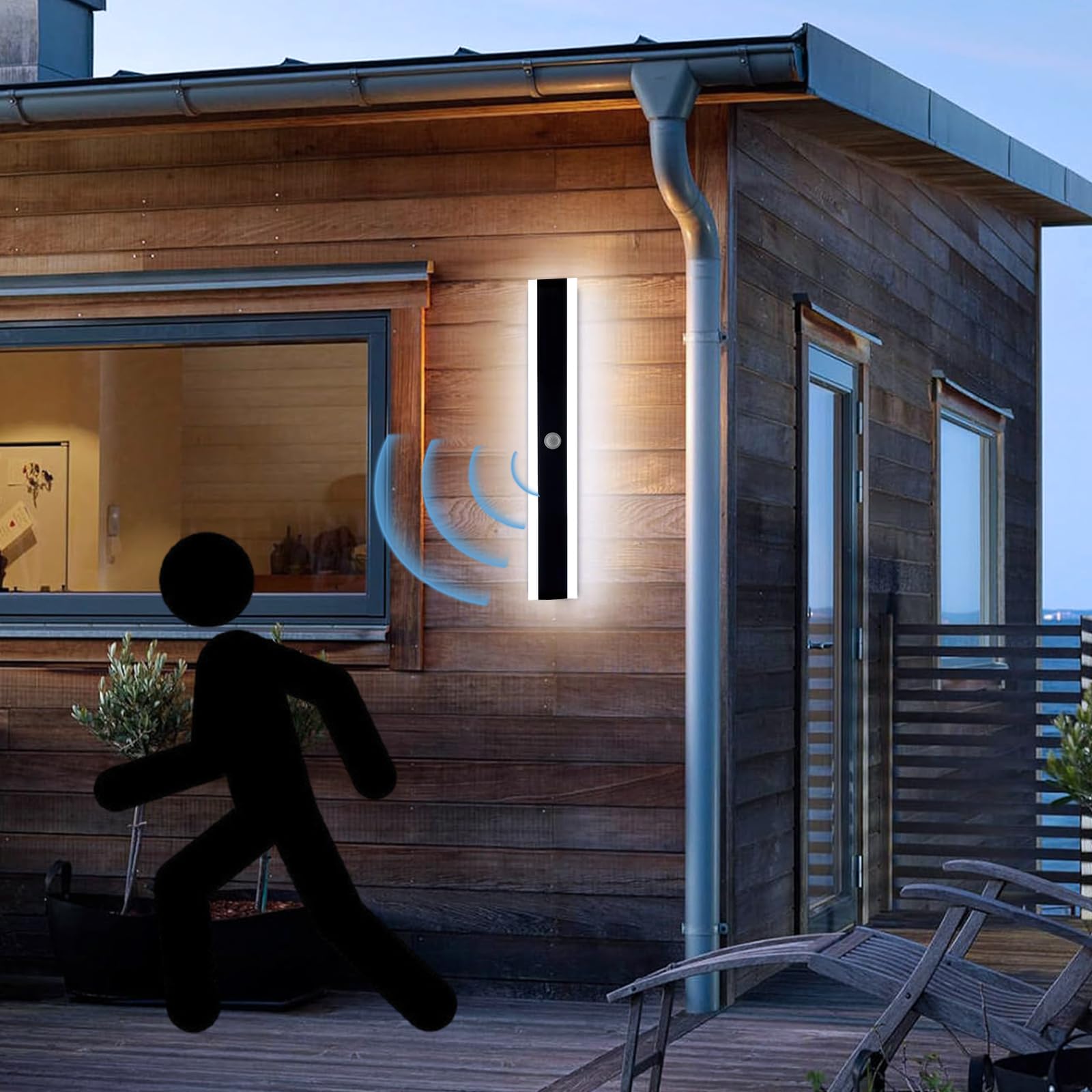 Lang Wandleuchte Aussen mit Bewegungsmelder Kaltweiß 80CM | LED Außenwandleuchte Hauswand Wasserdicht Außenlampe Wand Terrassen Garage Anthrazit, 25W