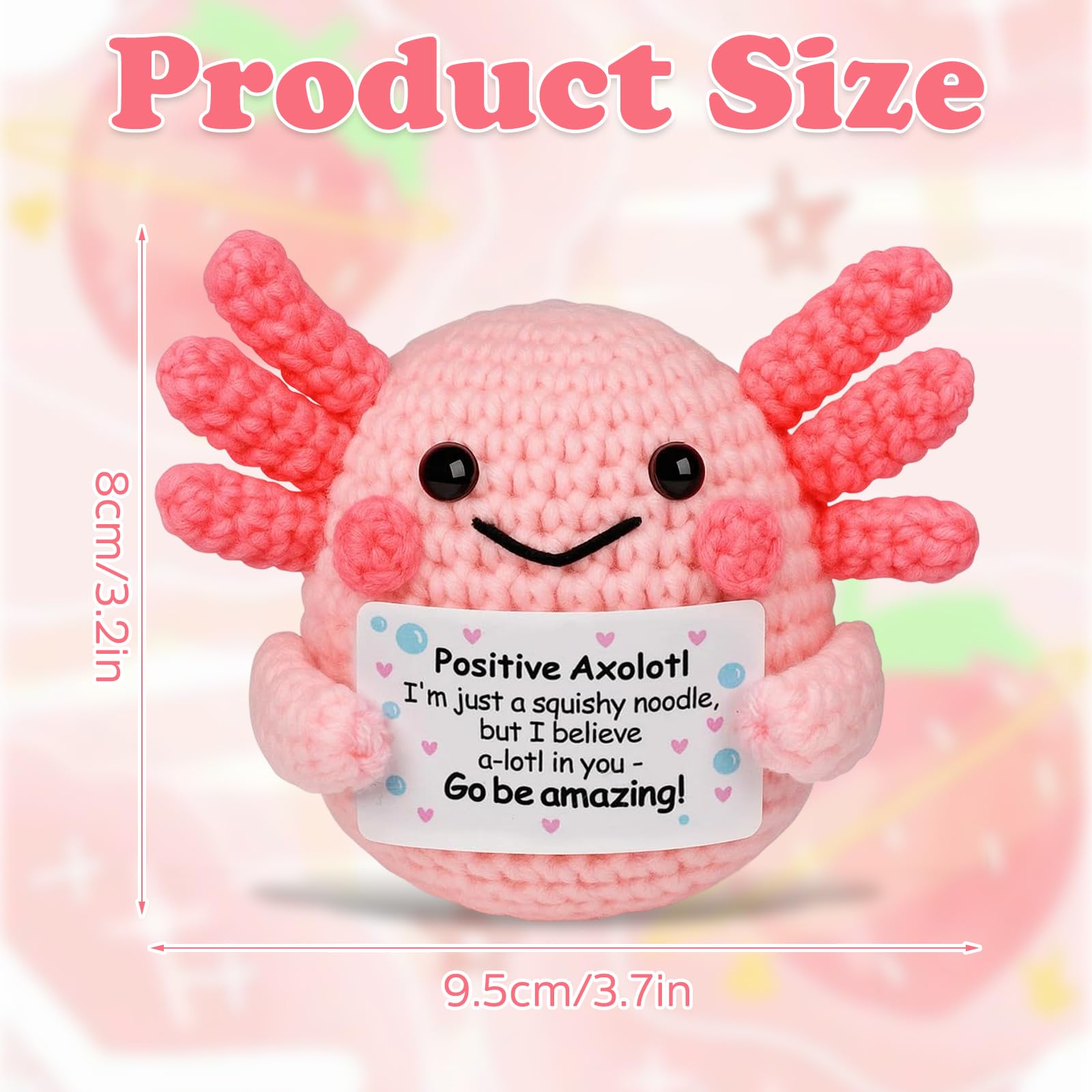 Positive Crochet Animals Axolotl, Handmade Crochet Emotional Support Plush, Cute Axolotl Squishmallow for Stress Relief, Positive Affirmation Gifts for Kids Women Lover Friends - Image 2