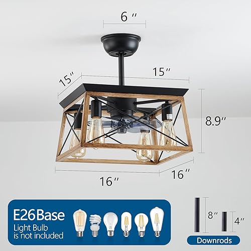 Miniatura 4 de HuixuTe Ventilador de techo con control remoto de luces, ventilador de techo industrial de granja de color nogal de 6 velocidades, ventilador de