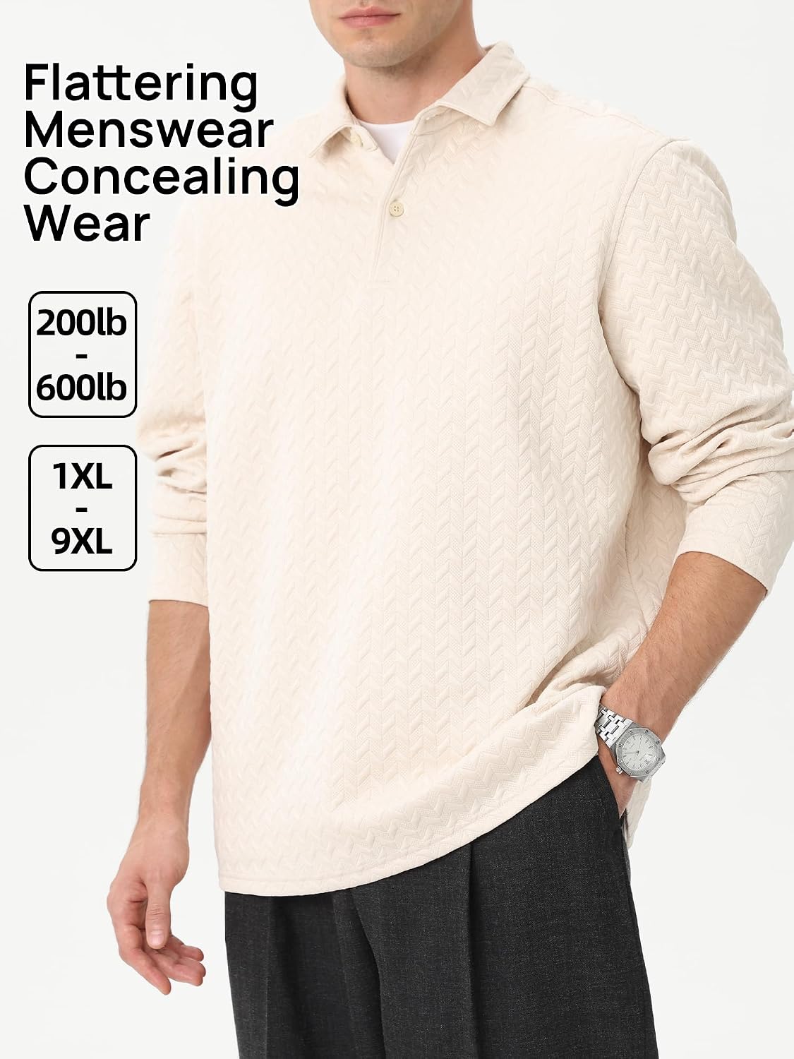 Men's Big & Tall Polo Collar Sweatshirt Soft Long Sleeve Casual Pullover image 4