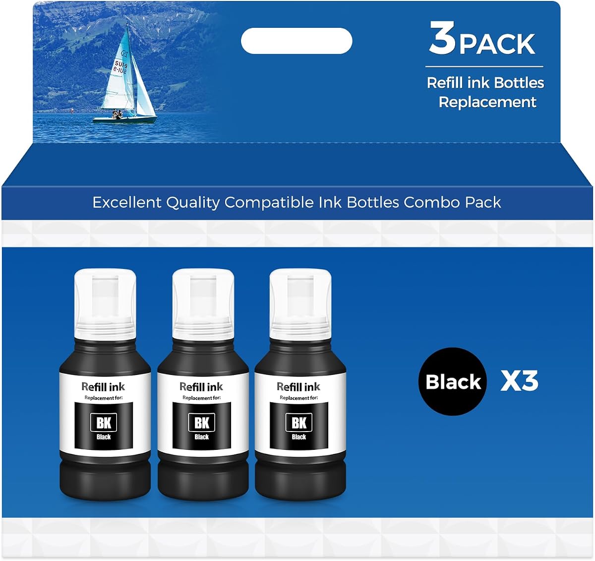 ZhuFeng Black Ink Refill Bottles ET-3850 ET-2850 ET-4850 ET-15000 Black Ink | for ET 3850 ET 2850 ET-3760 ET-4760 ET-4950 ET-2760 ET-3830 ET 4850 ET 15000 ET 4950 ET-3950 ET-2980 ET-3750 3 Pack