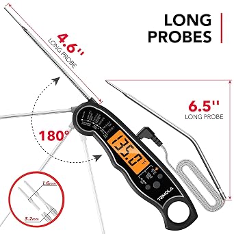 Meat Thermometer, Instant Read Food for Cooking | Digital Food Thermometer with LCD Backlight for Candy Fry Grill BBQ Liquids, Kitchen Oven Safe Dual Probe 2 in 1
