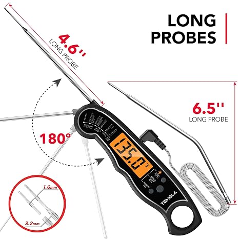 Meat Thermometer, Instant Read Food for Cooking | Digital Food Thermometer with LCD Backlight for Candy Fry Grill BBQ Liquids, Kitchen Oven Safe Dual Probe 2 in 1