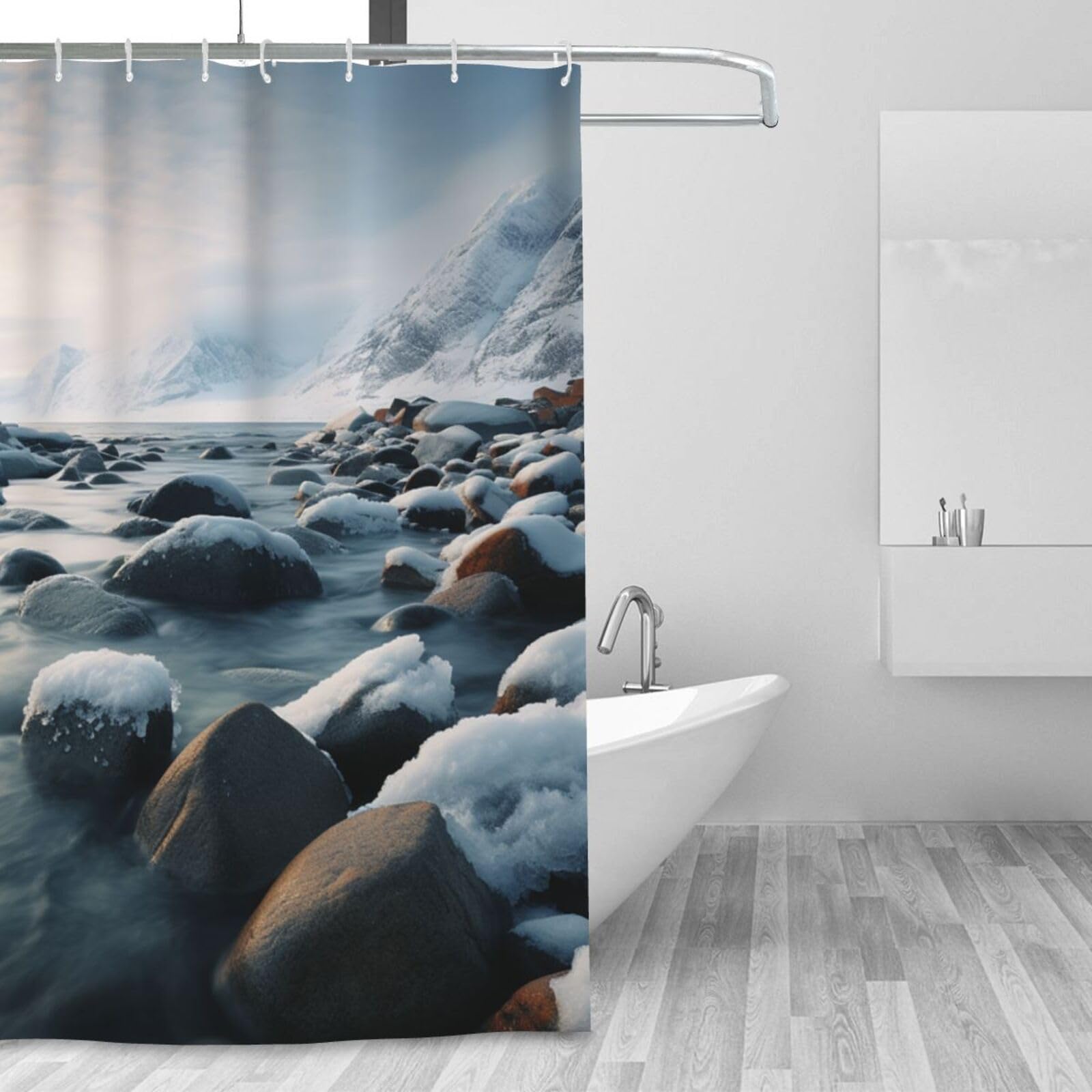 Rideau de douche paysage de neige pour une salle de bain moderne
