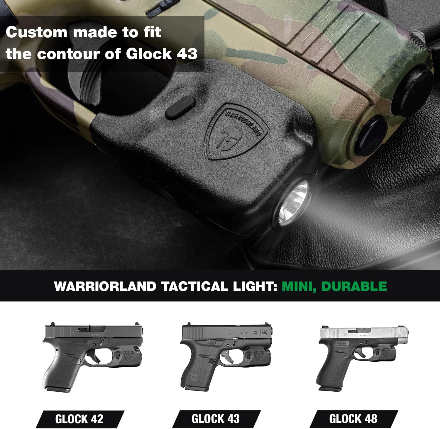 WARRIORLAND Mini Gun Light Compatible with Glock 42/43/43X/48, 150 Lumens Tactical LED Light