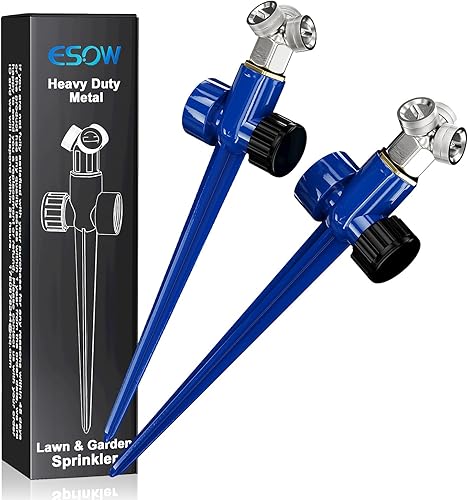 ESOW Rociadores de césped de metal, paquete de 2, aspersor creativo de triple cabezal de pulverización para jardín, con base de punta, cobertura de