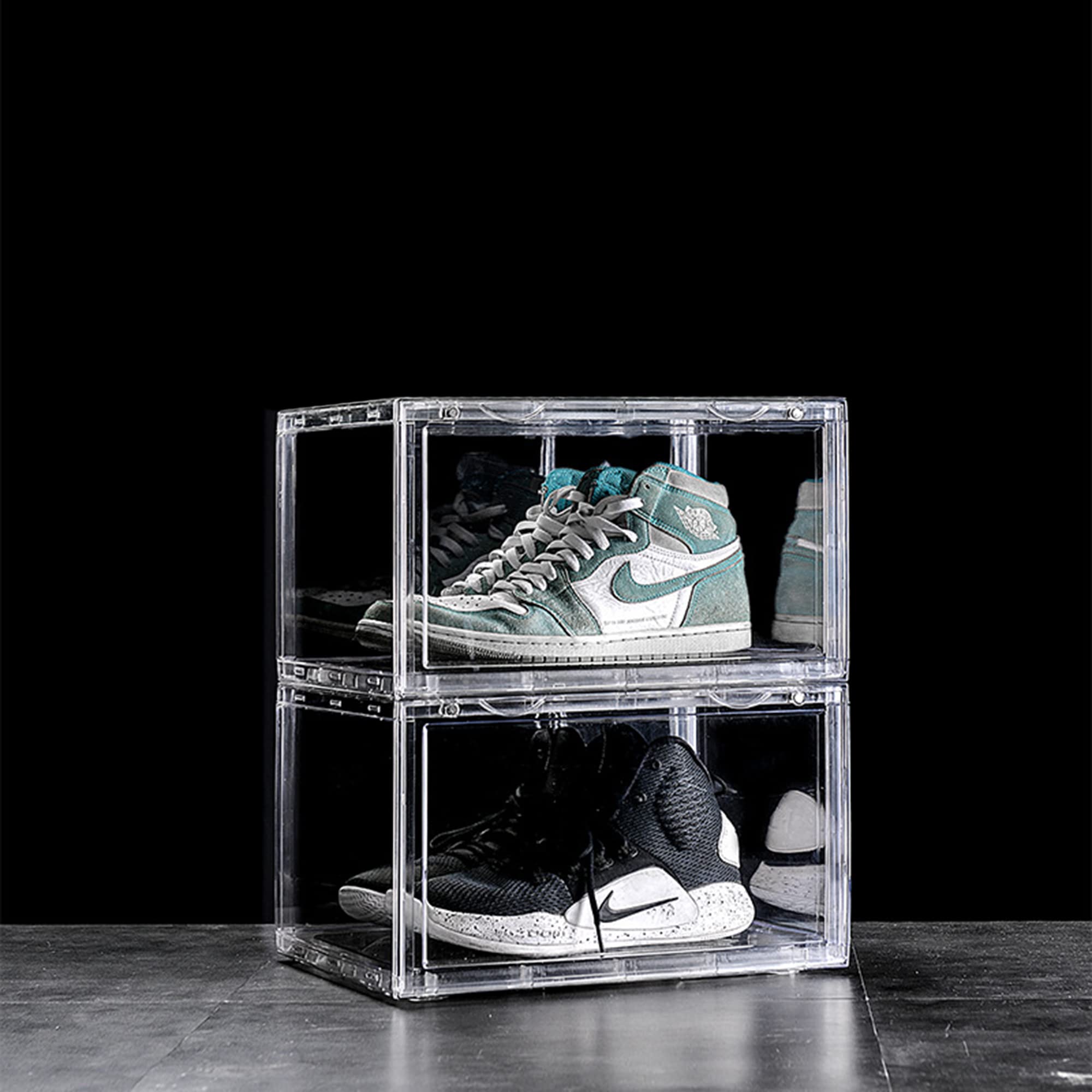 AYSIS Multipurpose Sneaker Containers Bins,Shoe Storage Box,Clear Plastic Stackable Shoe Organizer for Closet,Space Saving Foldable Shoe Sneaker Containers (Pack of 2, White Transparent)-picture-21