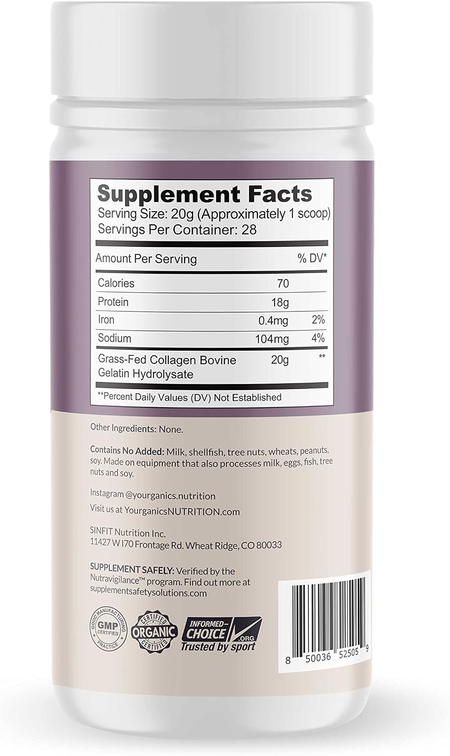 Collagen Powder by Yourganics, Hydrolyzed Bovine Collagen Peptides, Grass-Fed (560 Gram (Pack of 1))
